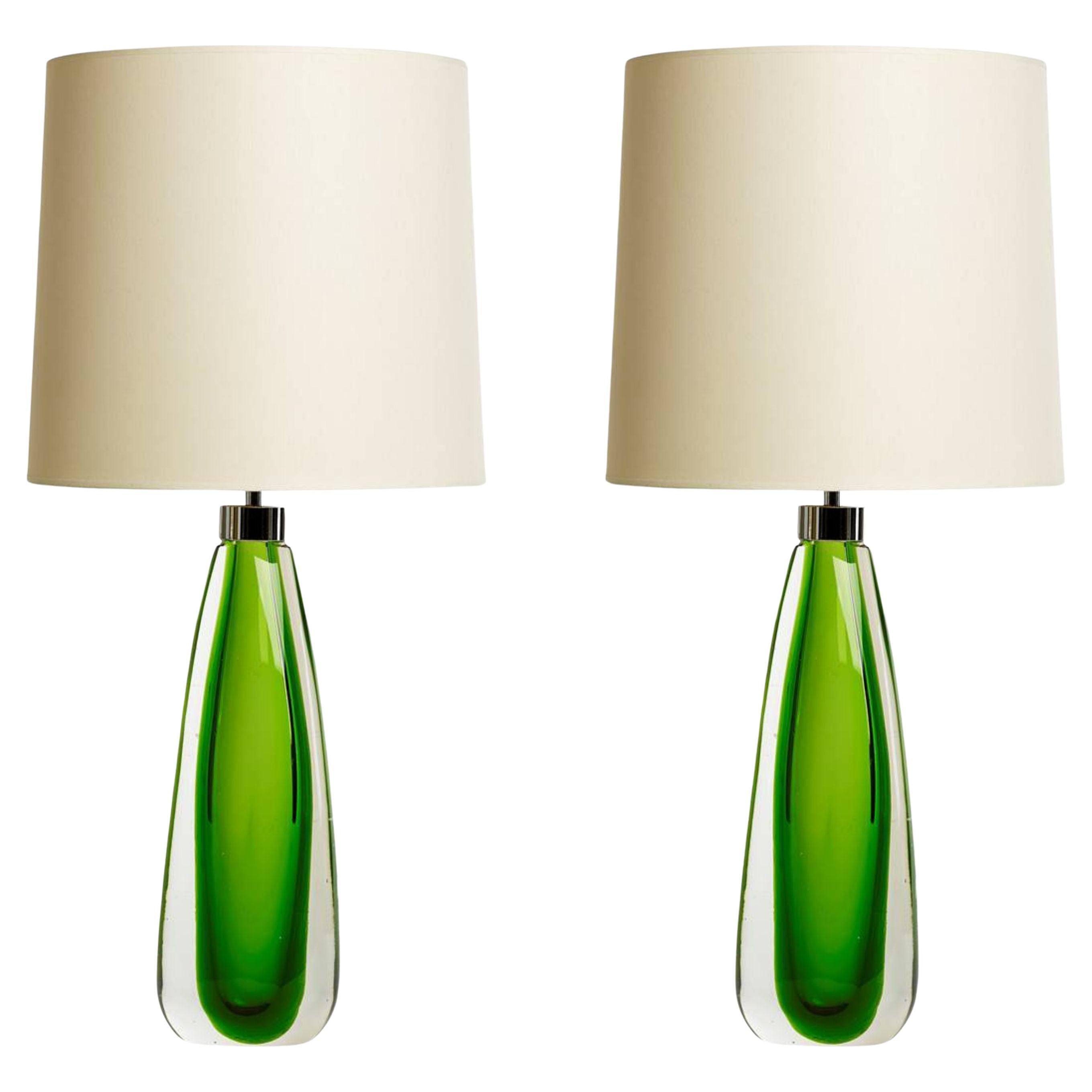 Lampade da tavolo in vetro di Murano Glass Sommerso soffiato a bocca, vetro Cristallo e Verde