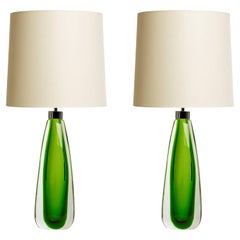 Lampade da tavolo in vetro di Murano Glass Sommerso soffiato a bocca, vetro Cristallo e Verde