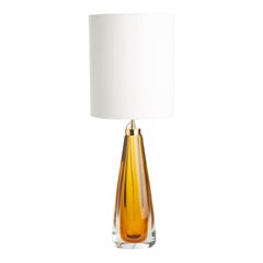 Mouth blown Sommerso Murano Glass Table lamps in Cristallo and Amber glass
