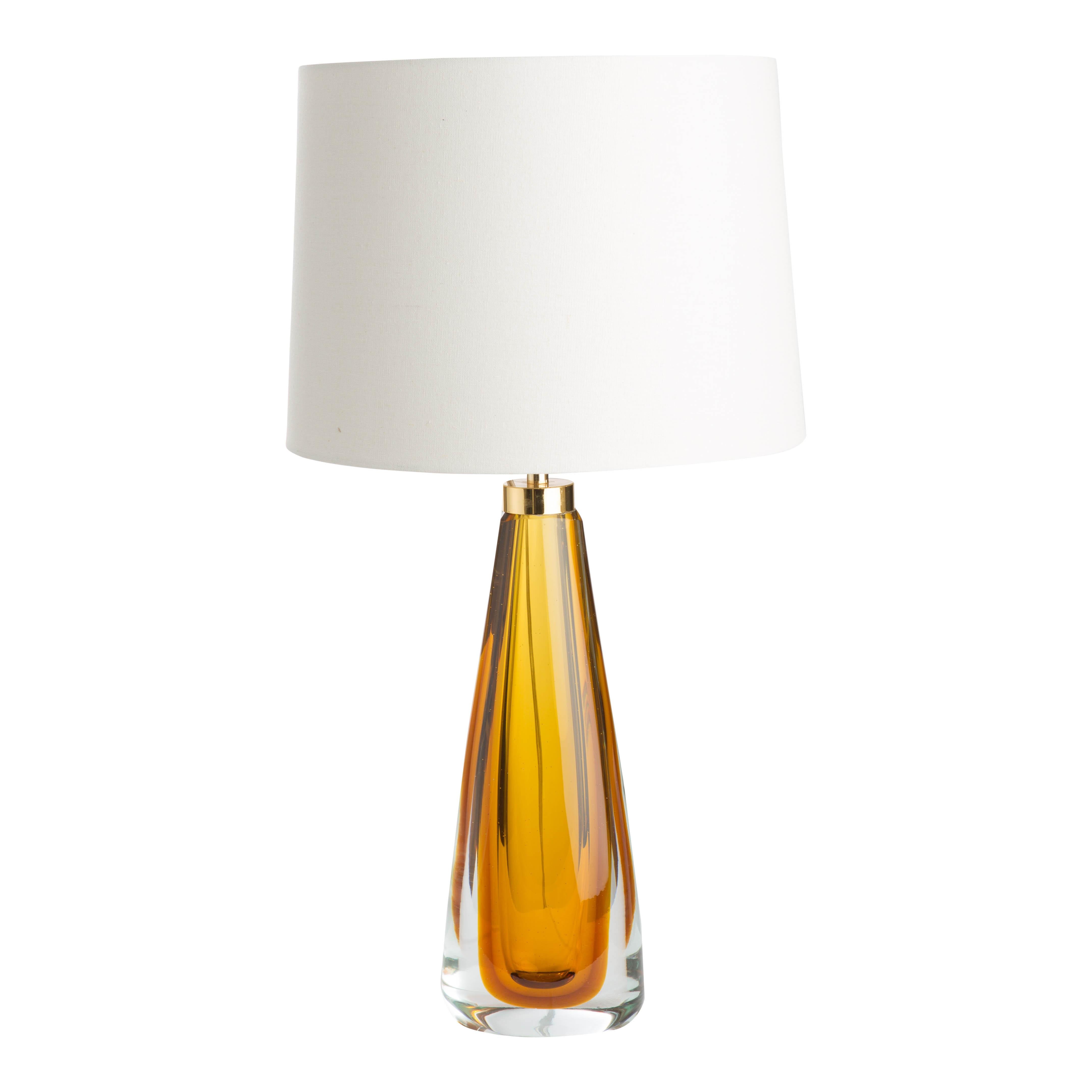 italien Lampes de table en verre Murano Glass Sommerso soufflé à la bouche en verre Cristallo et Amber en vente