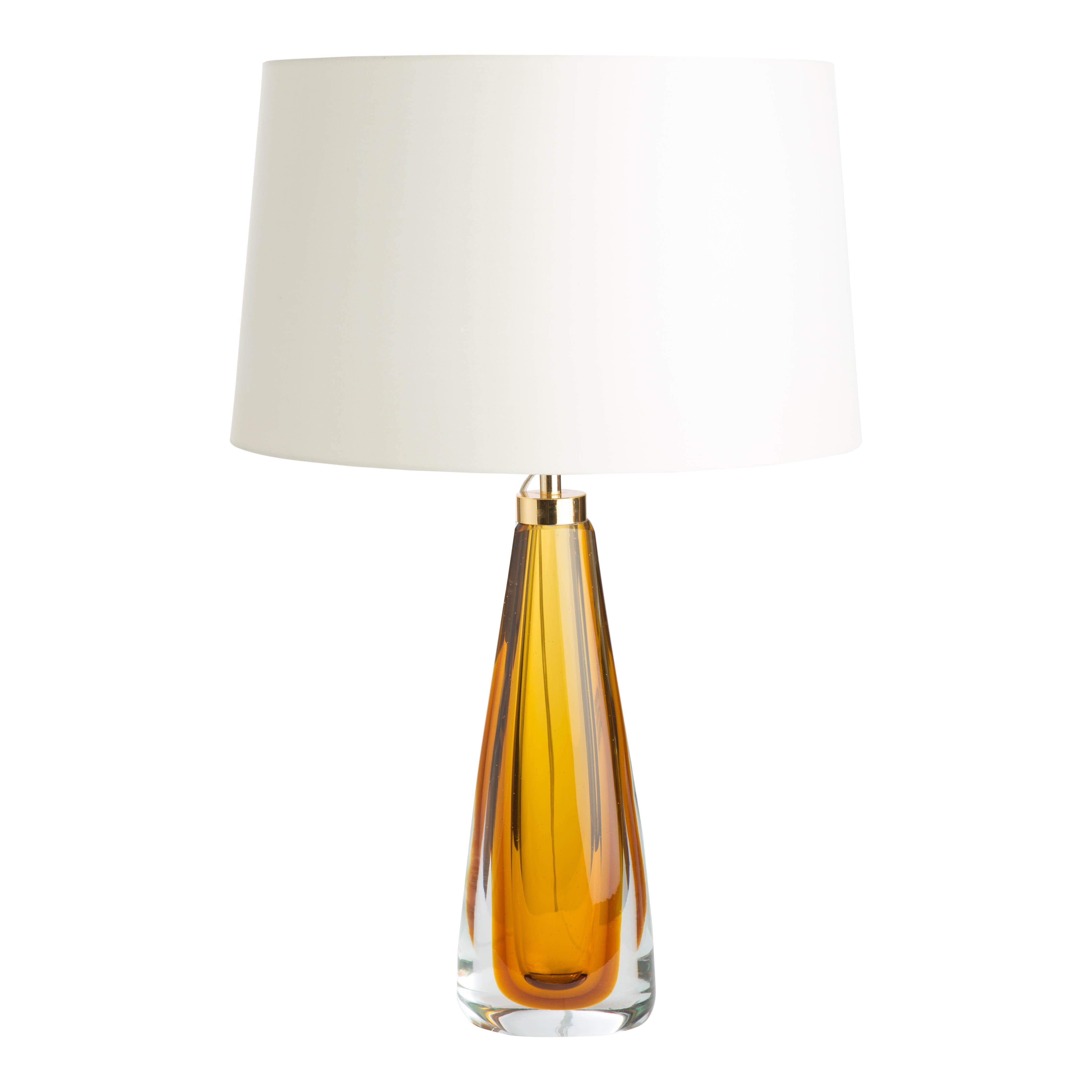 Laiton Lampes de table en verre Murano Glass Sommerso soufflé à la bouche en verre Cristallo et Amber en vente