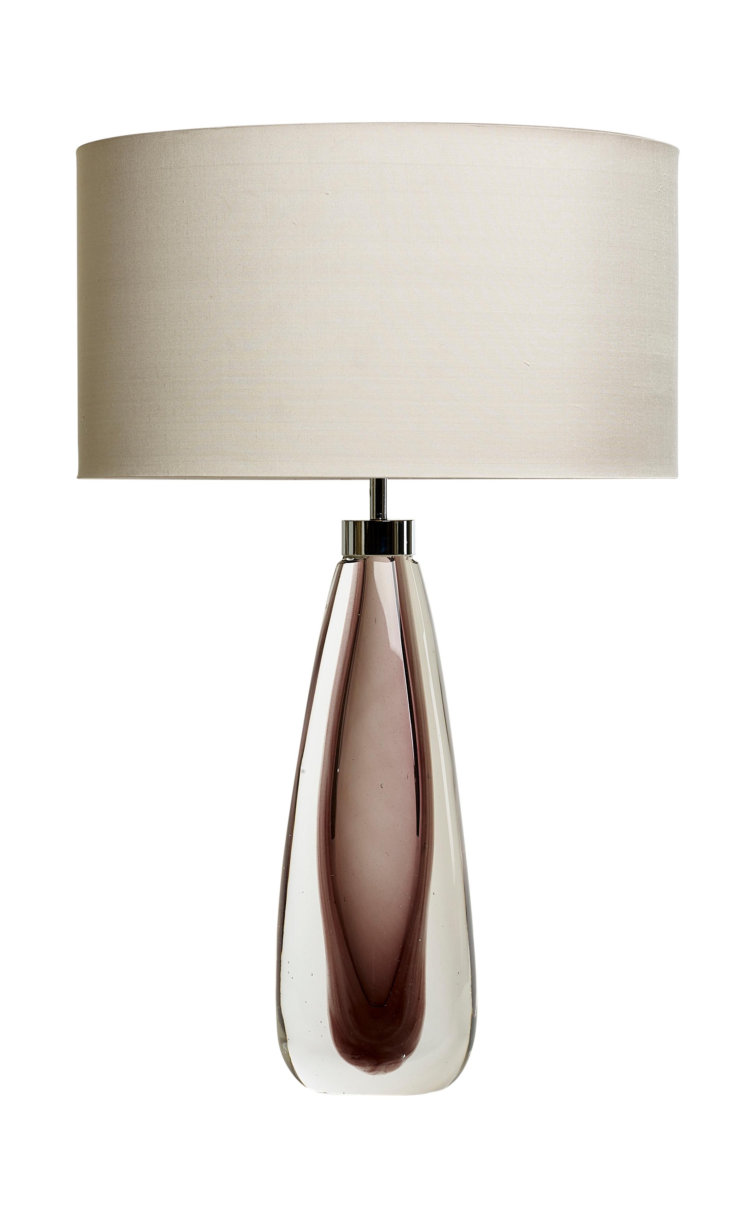 XXIe siècle et contemporain Lampes de bureau Sommerso Murano soufflées à la bouche en verre cristallo et améthyste en vente