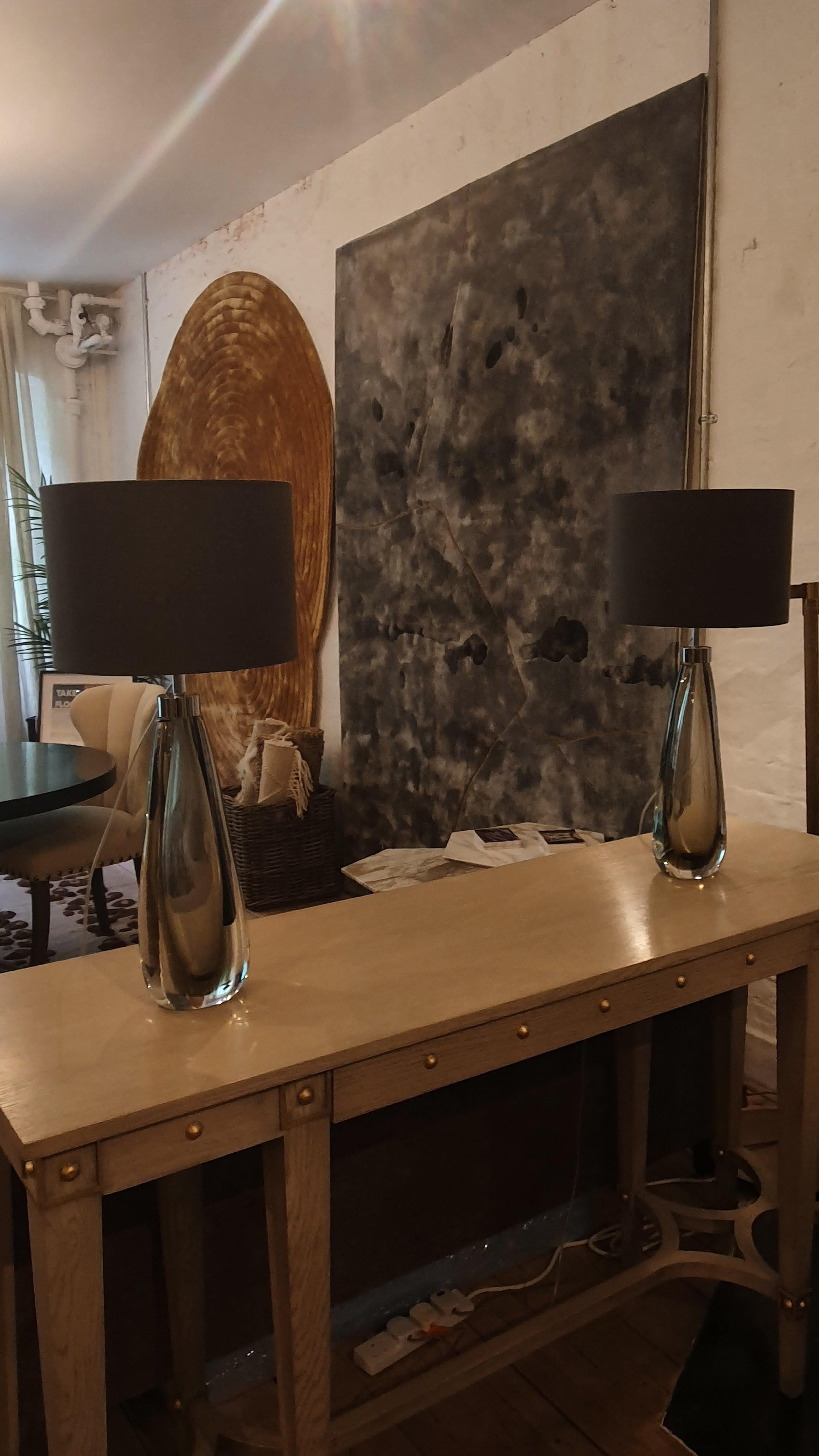 Lampes de bureau Sommerso en verre de Murano soufflé à la bouche en cristallo et verre gris acier en vente 5