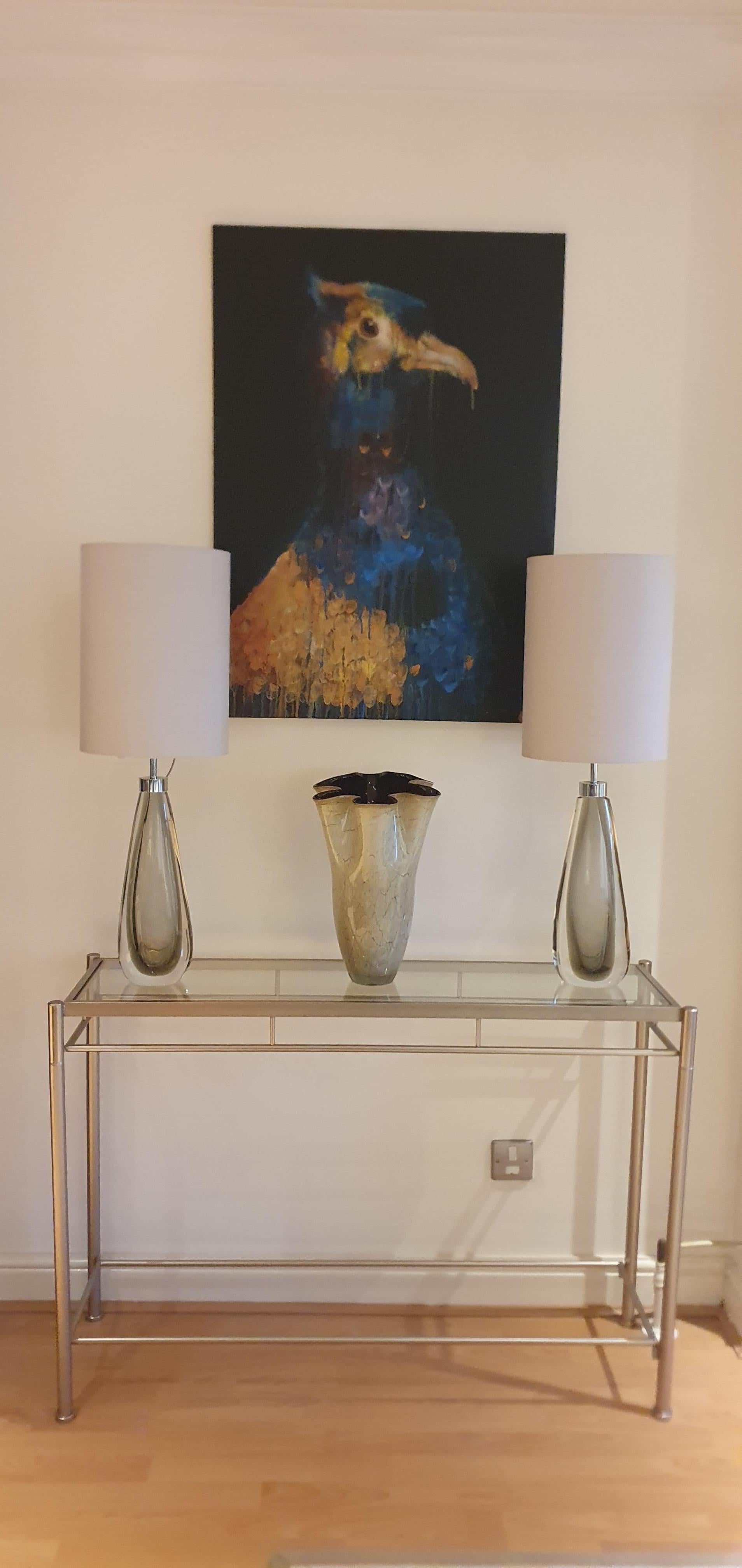 Mid-Century moderno Lampade da tavolo in vetro di Murano Glass Sommerso soffiato a bocca in Cristallo e Grigio Acciaio in vendita