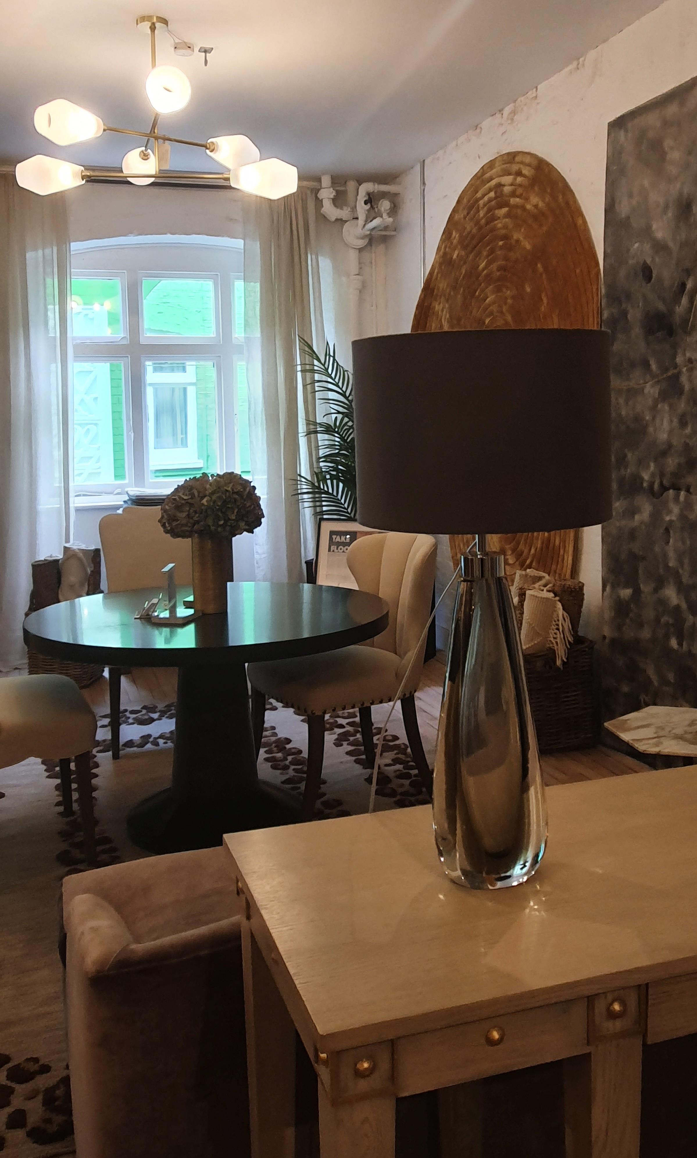 Lampes de bureau Sommerso en verre de Murano soufflé à la bouche en cristallo et verre gris acier en vente 1