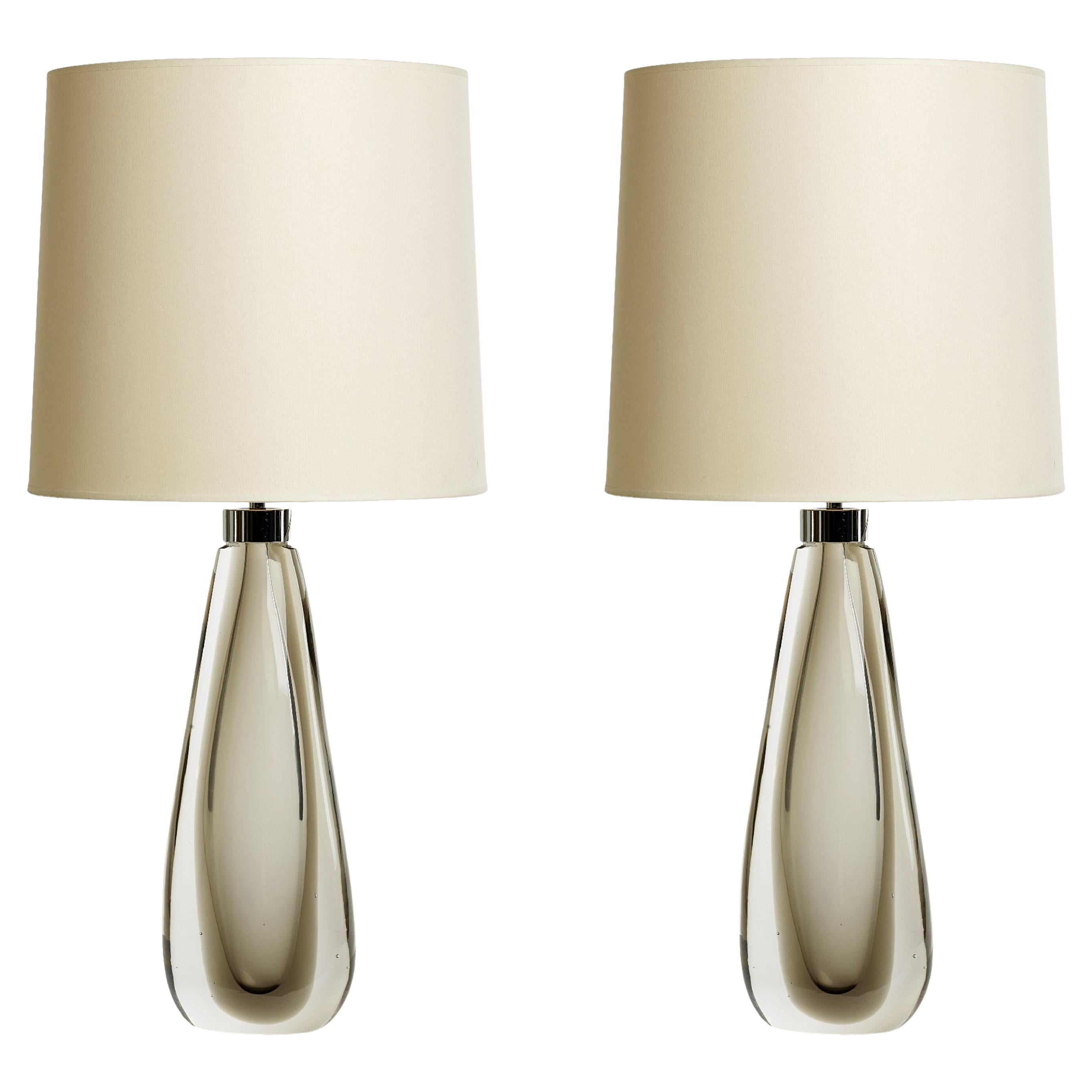 Lampade da tavolo in vetro di Murano Glass Sommerso soffiato a bocca in Cristallo e Grigio Acciaio