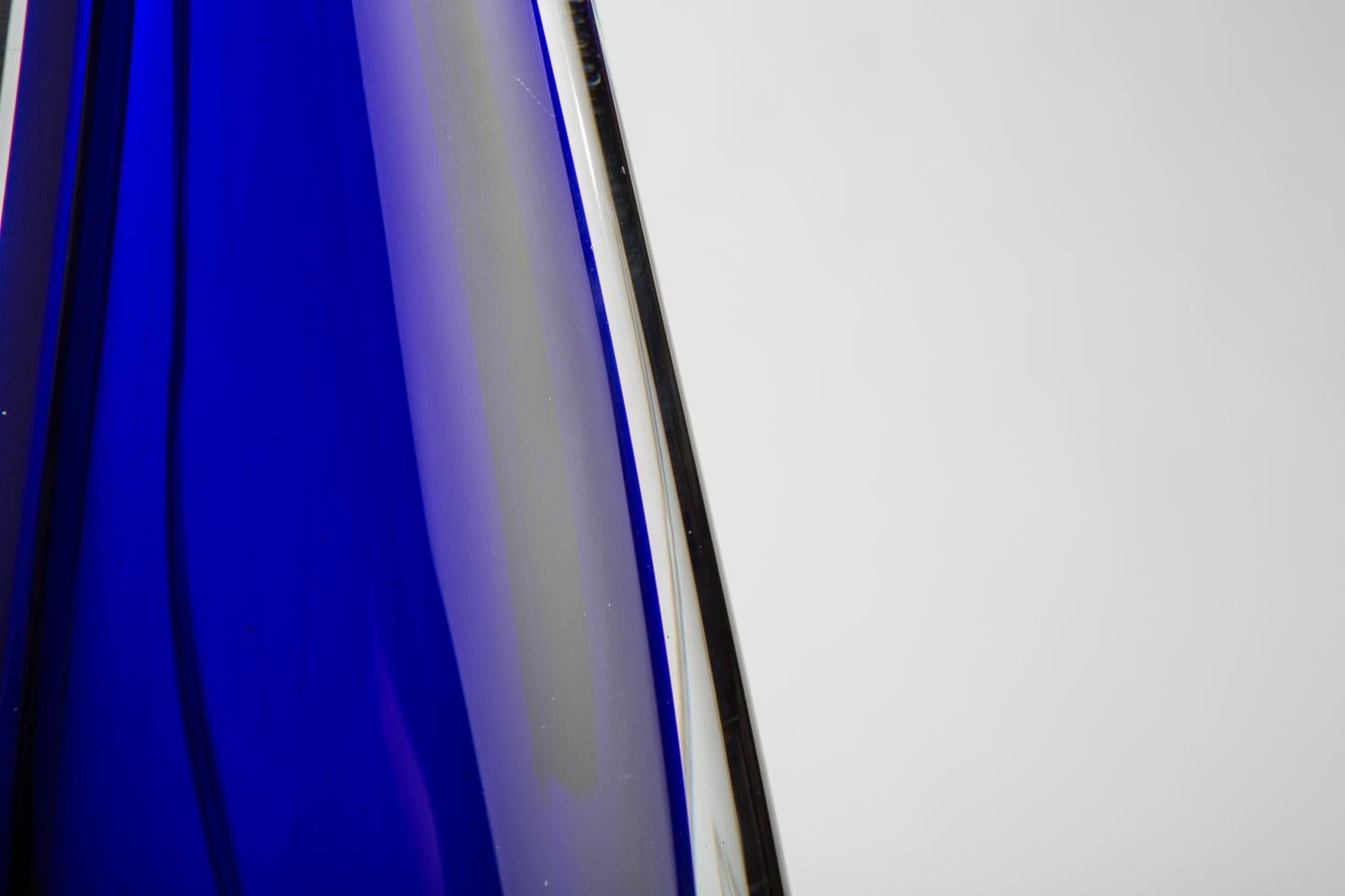 Lampade da tavolo in vetro di Murano Glass Sommerso soffiato a bocca in Cristallo, Blu e Nichel in vendita 6