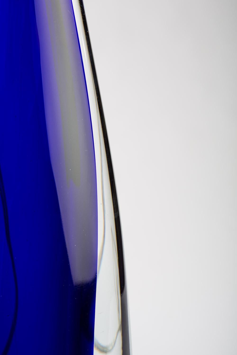 Lampade da tavolo in vetro di Murano Glass Sommerso soffiato a bocca in Cristallo, Blu e Nichel in vendita 8