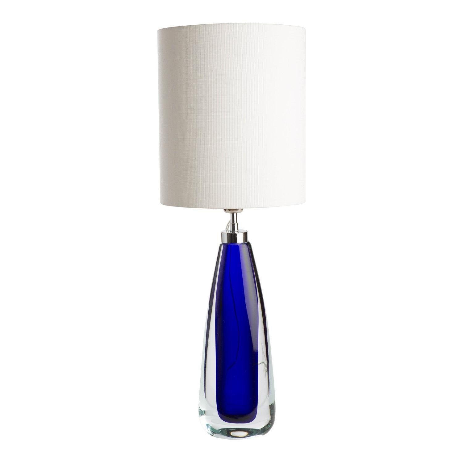 Cotto in fornace Lampade da tavolo in vetro di Murano Glass Sommerso soffiato a bocca in Cristallo, Blu e Nichel in vendita