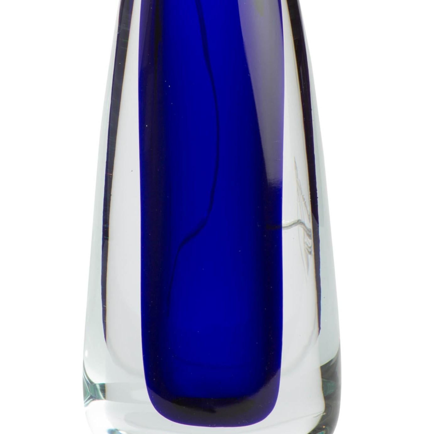 Vetro soffiato Lampade da tavolo in vetro di Murano Glass Sommerso soffiato a bocca in Cristallo, Blu e Nichel in vendita