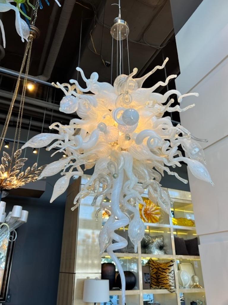 Mouth blown white organic chandelier For Sale 2