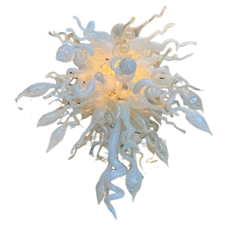 Mouth blown white organic chandelier For Sale