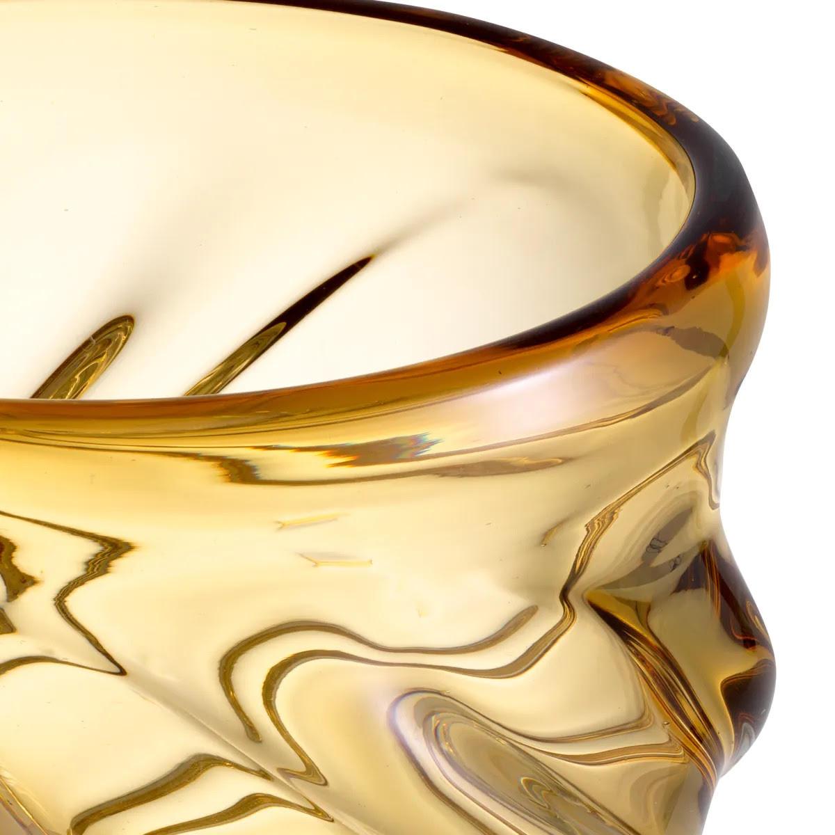 French Mouth-Blown Yellow Glass Vase. For Sale