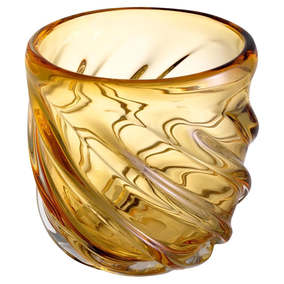 Mouth-Blown Yellow Glass Vase.