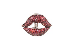 Mouth Gold Pavé Earrings with Red Sapphires