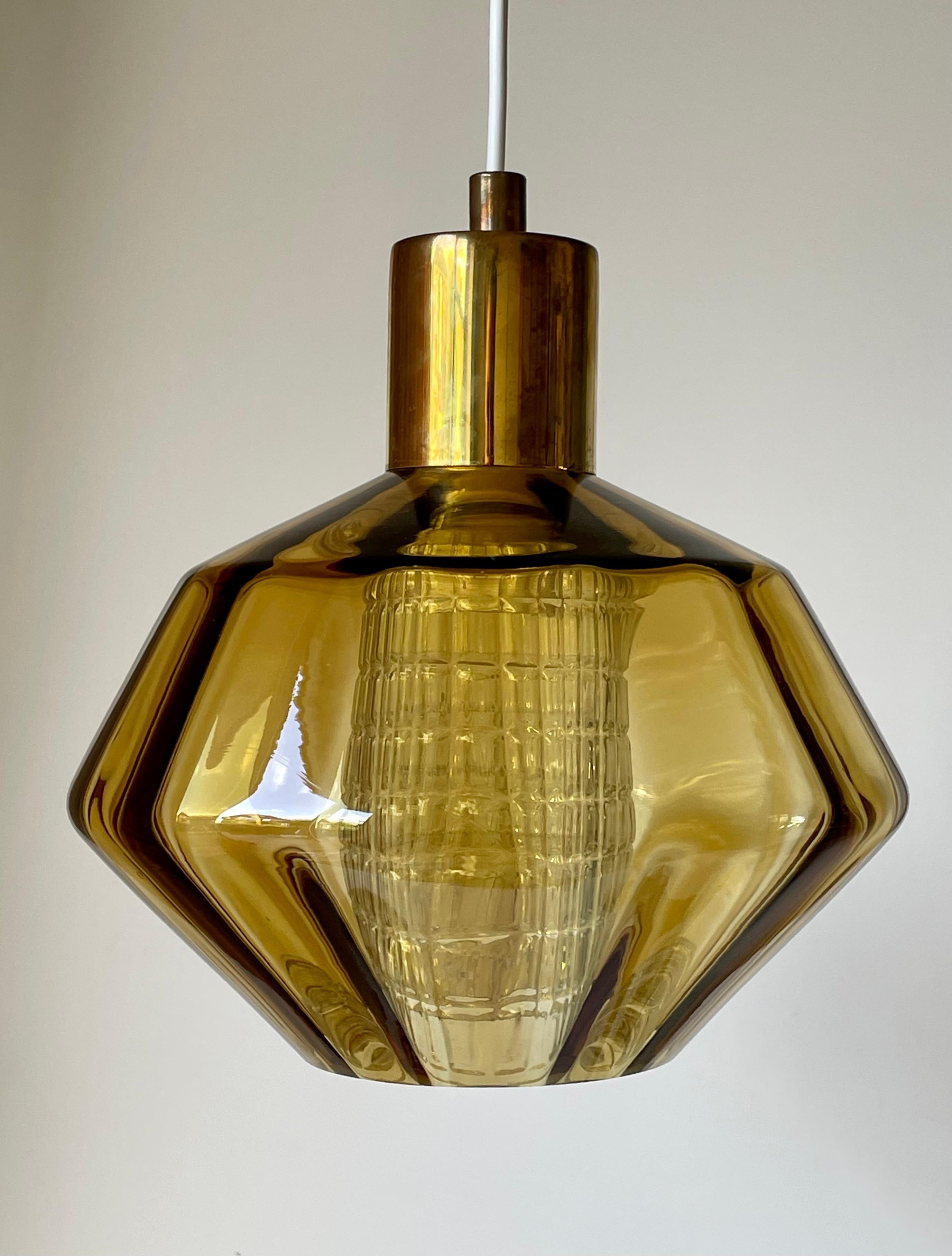 1950s Orrefors Amber and Clear Glass Pendant, Sweden 5