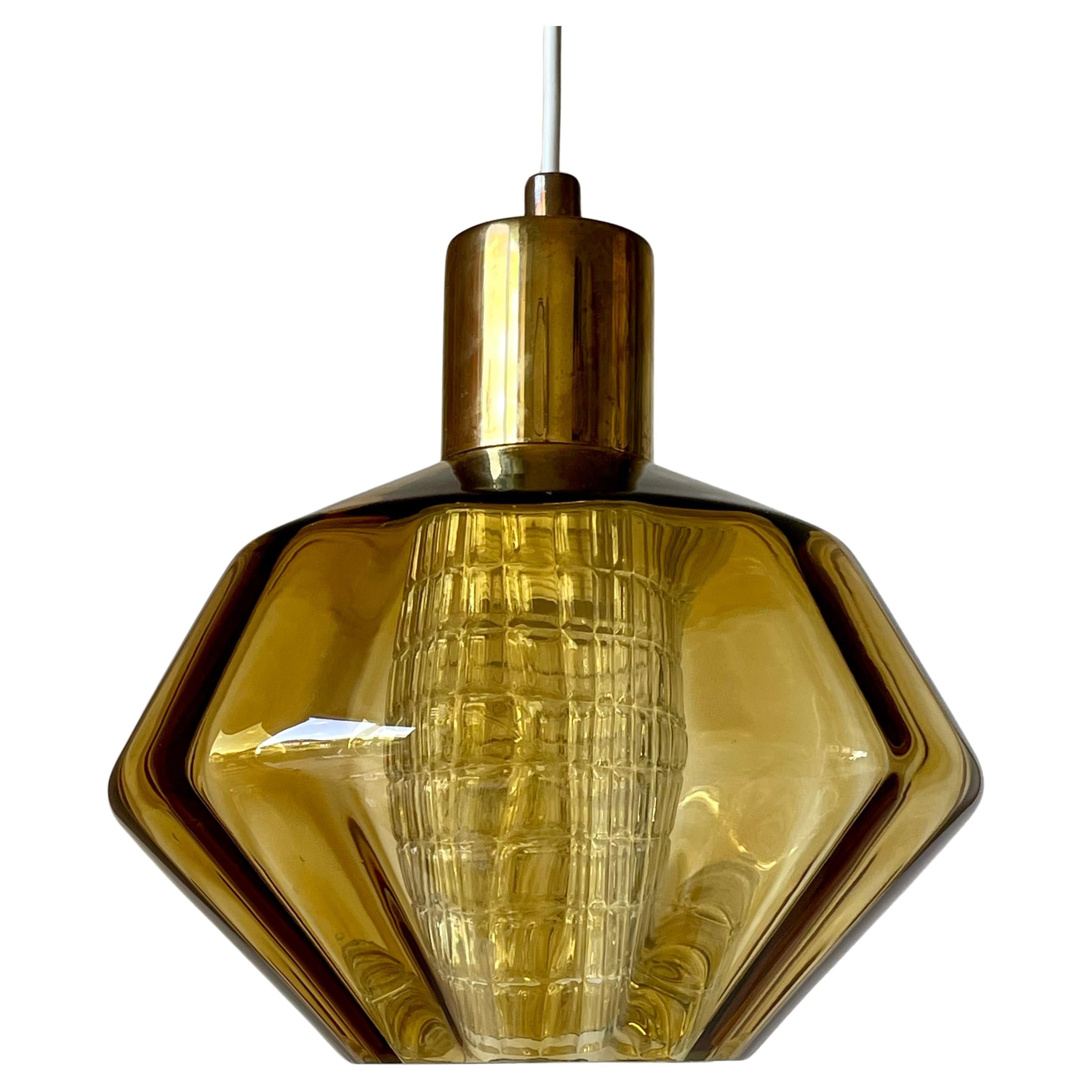1950s Orrefors Amber and Clear Glass Pendant, Sweden