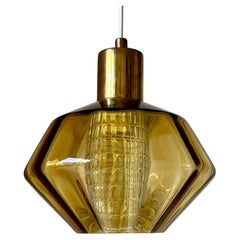 1950s Orrefors Amber and Clear Glass Pendant, Sweden