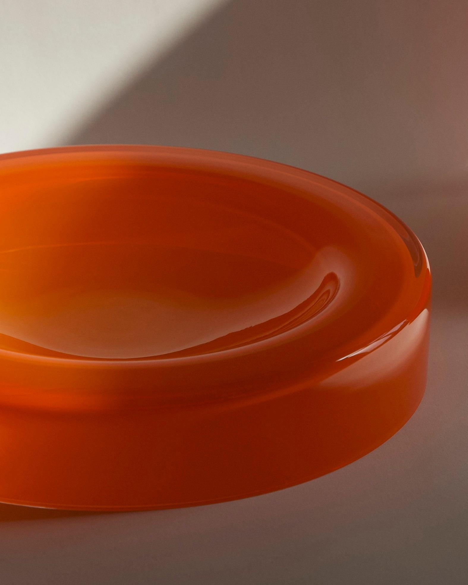 Hand-Crafted Mouthblown Glass Bowl from Bohemian Crystal, Fiery Orange by Ursula Futura For Sale