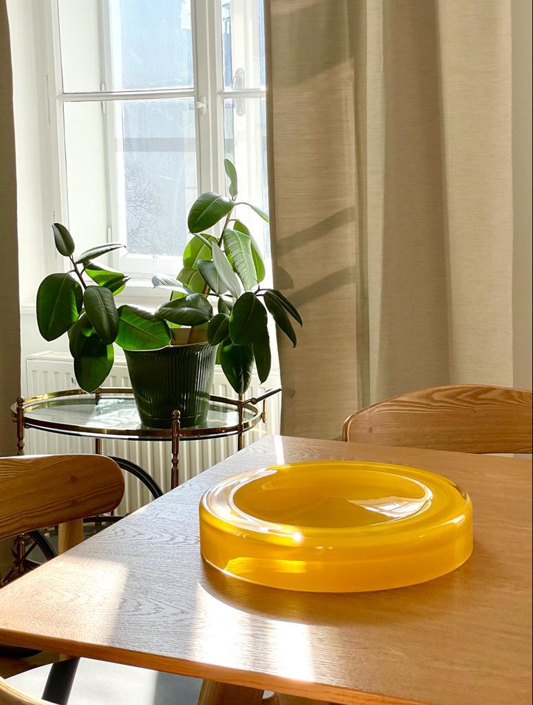 Czech Mouthblown Glass Bowl from Bohemian Crystal, Sunny Yellow by Ursula Futura For Sale