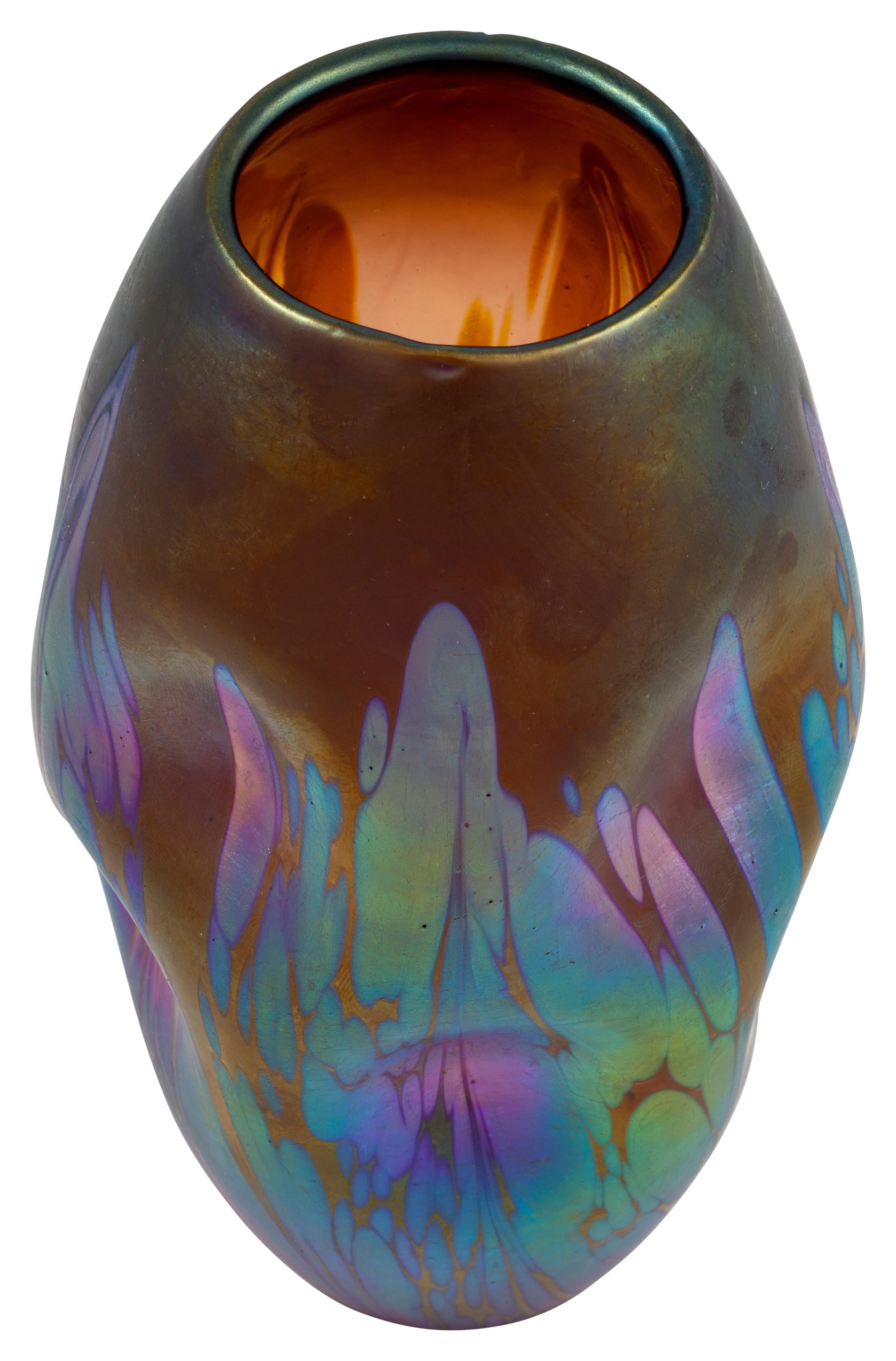 Art Nouveau Mouthblown Glass Vase Austrian Jugendstil Brown circa 1901 Johann Loetz-Witwe For Sale