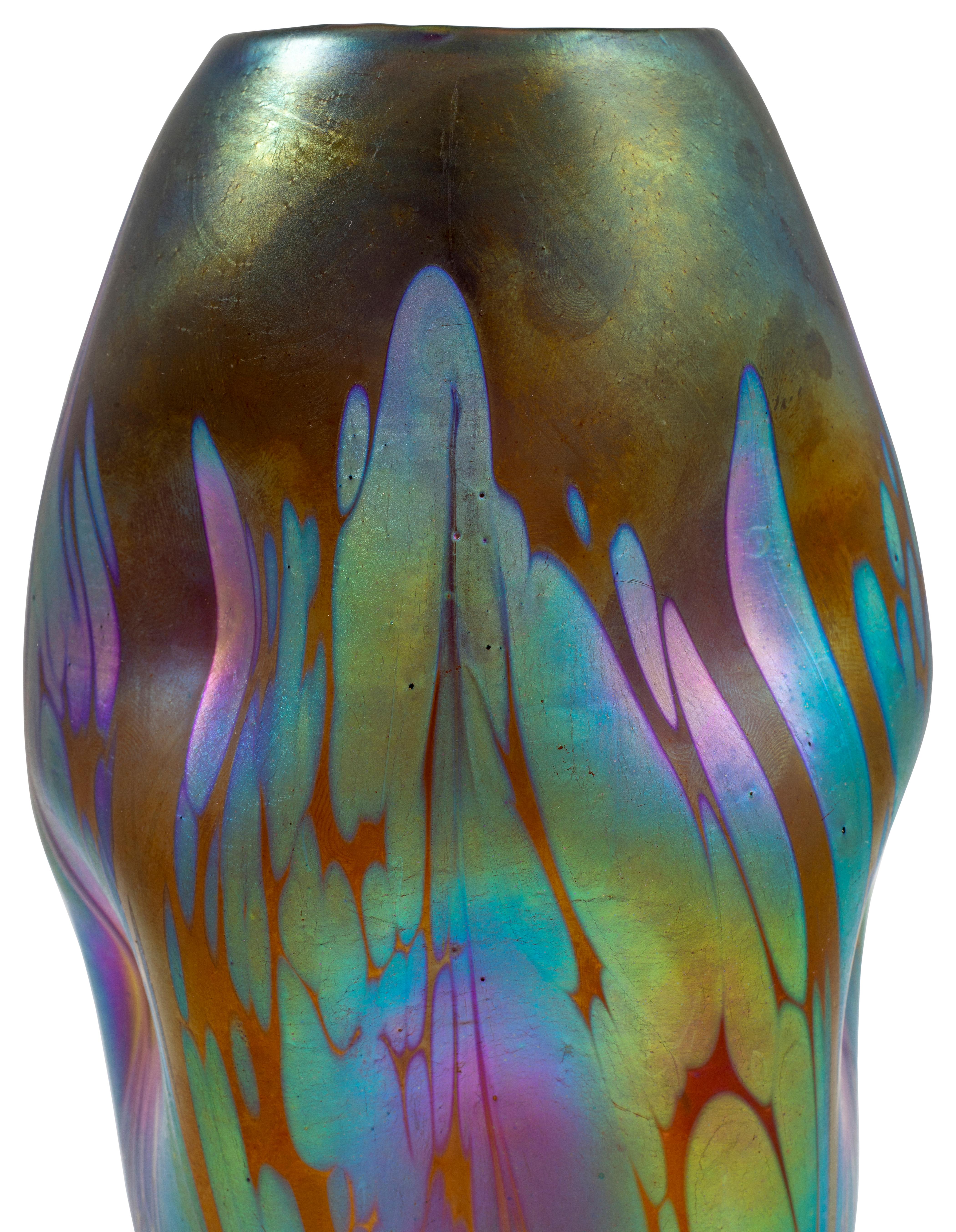 Early 20th Century Mouthblown Glass Vase Austrian Jugendstil Brown circa 1901 Johann Loetz-Witwe For Sale