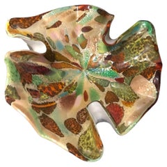 Mouthblown Murano Art Glass Dish with asymmetrical shape and mutil