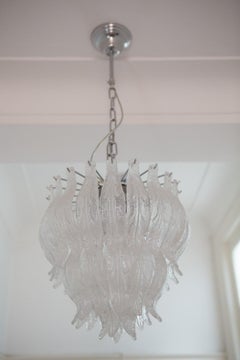 Mouthblown Murano Glass Leaf Chandelier with Granita Glass and Polished Nickel