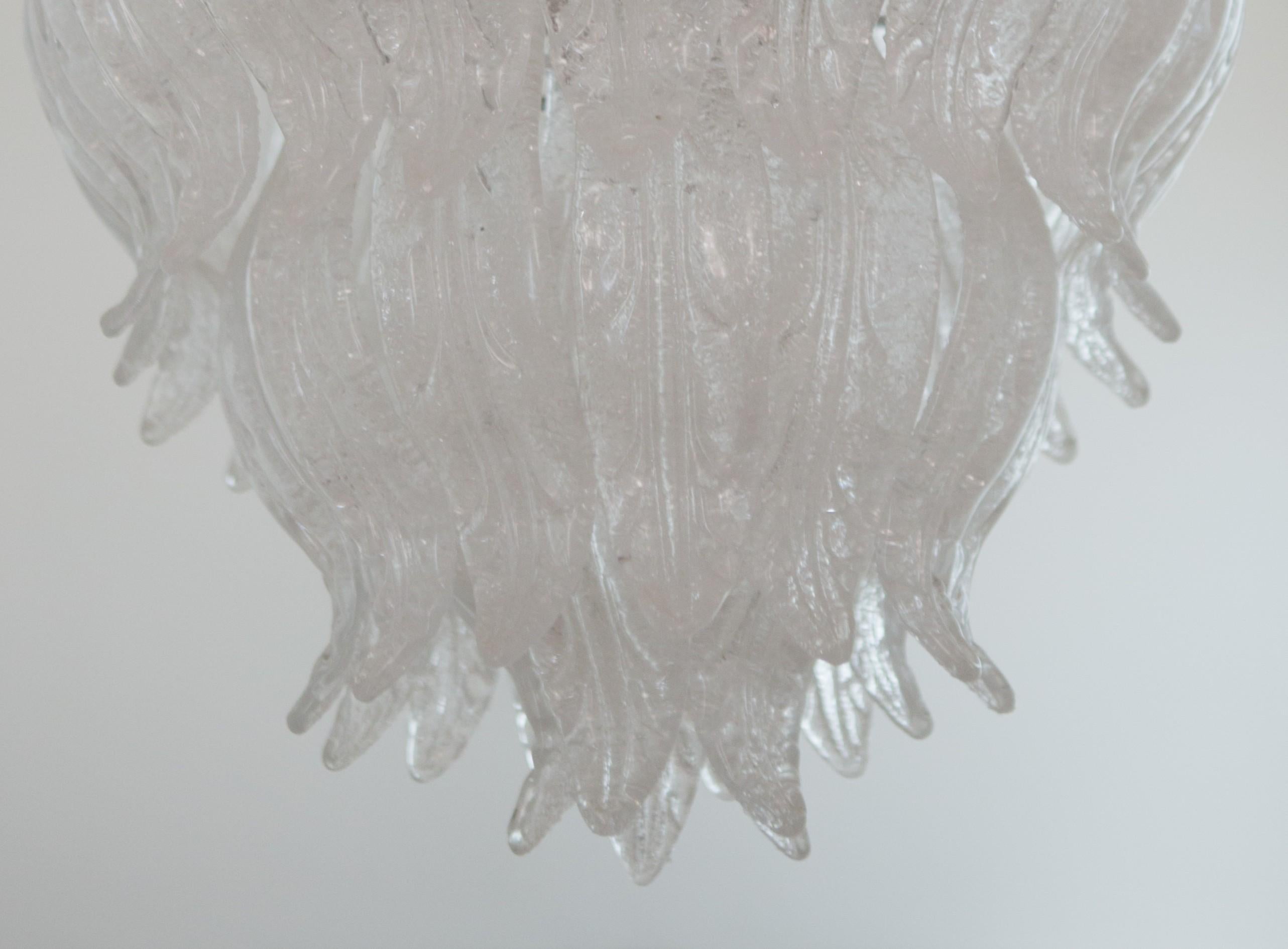 Cast Mouthblown Murano Glass Leaf Chandelier with Granita Glass and Polished Nickel For Sale