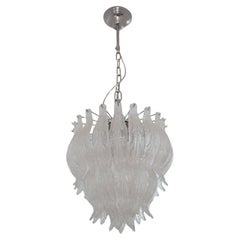 Mouthblown Murano Glass Leaf Chandelier with Granita Glass and Polished Nickel