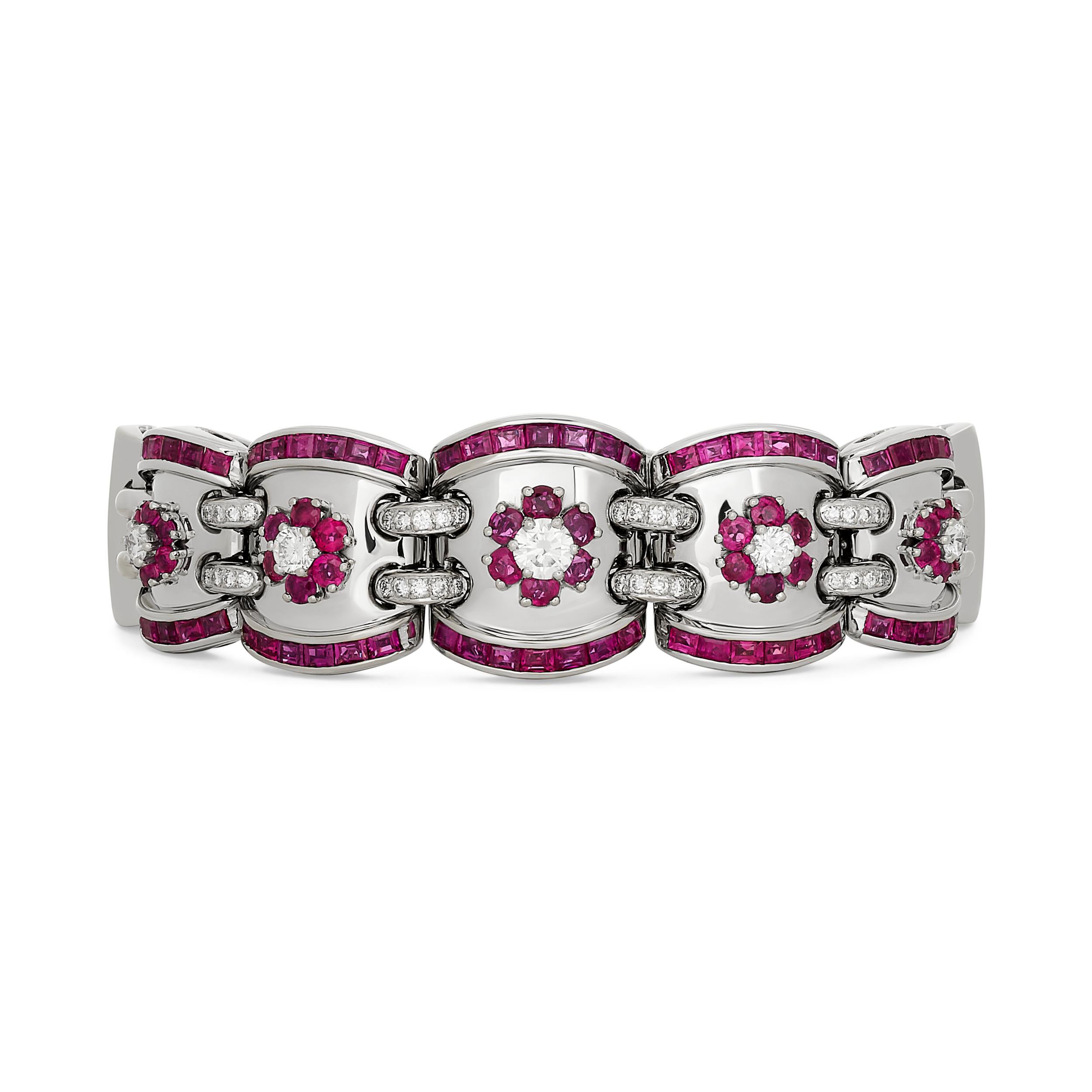 Women's Mouwad 18 Karat White Gold Ruby and Diamond Suite with Wooden Box