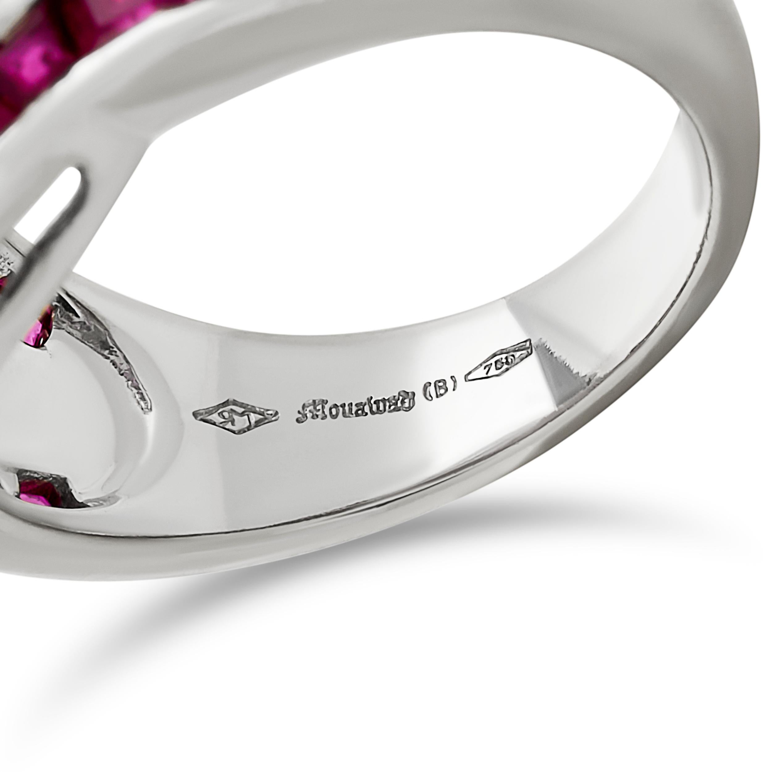 Mouwad 18 Karat White Gold Ruby and Diamond Suite with Wooden Box 3