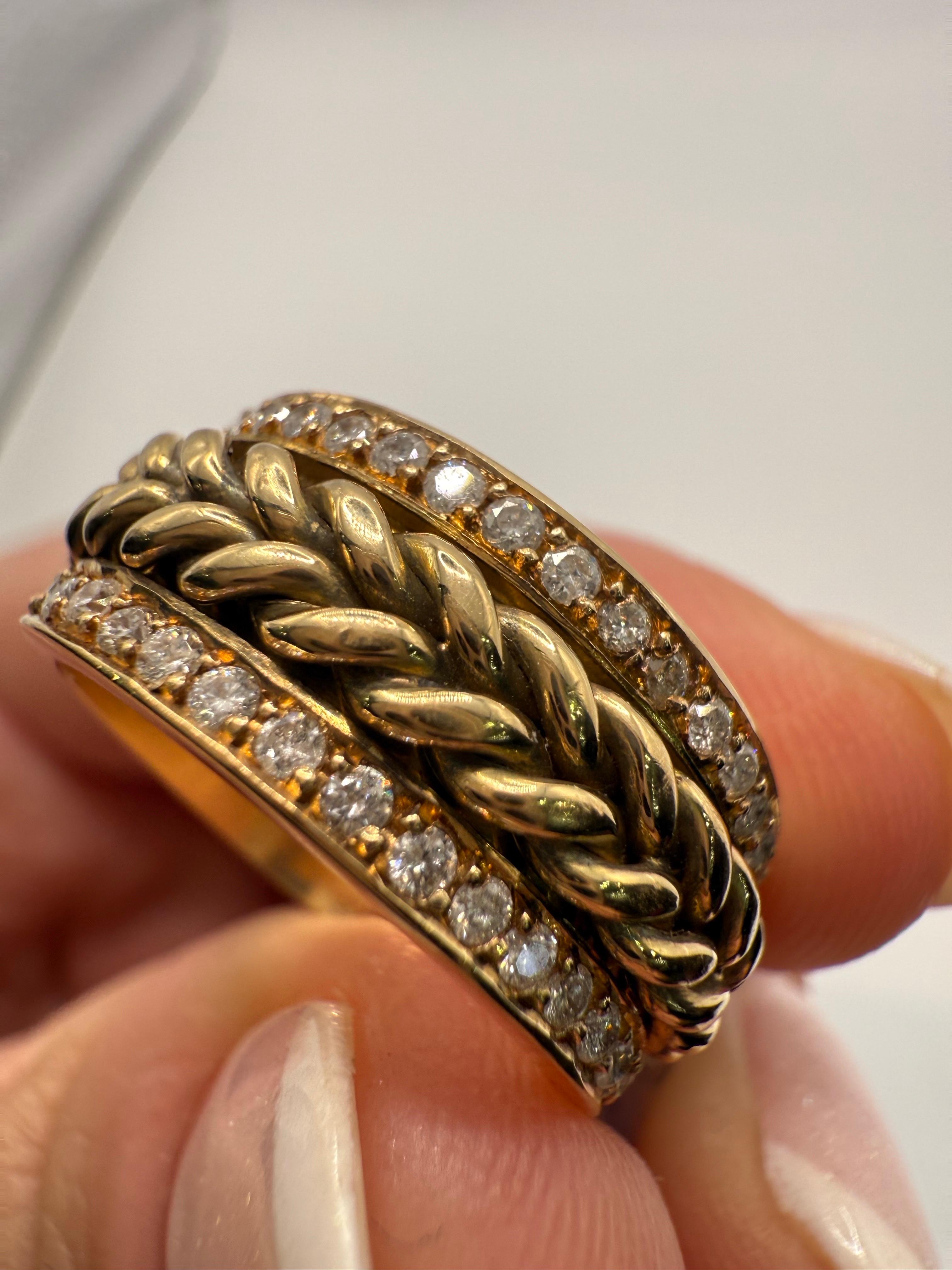 MOVABLE Geflochtener Diamantring 18KT Gelbgold Diamantring Größe 6.5 im Zustand „Neu“ im Angebot in Boca Raton, FL