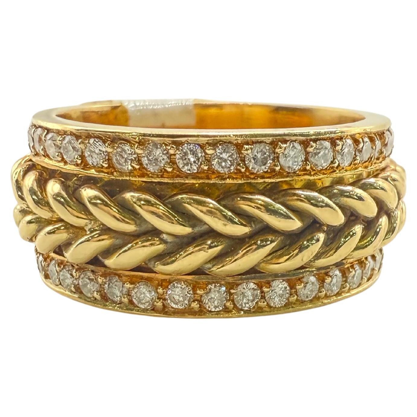 MOVABLE Geflochtener Diamantring 18KT Gelbgold Diamantring Größe 6.5 im Angebot