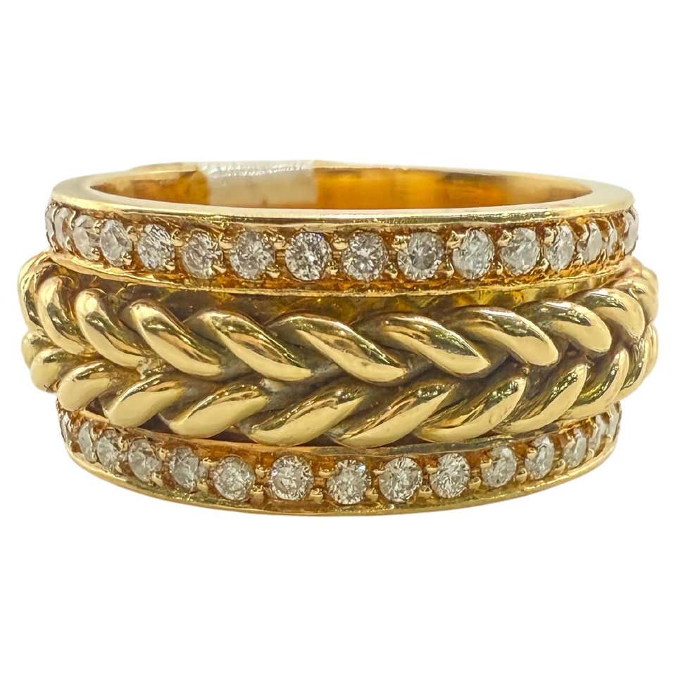 Effy D'Oro Round Diamond and Rope Design Wide Band Ring in 14 Karat ...