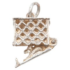 Vintage Movable Rabbit Hutch Silver Charm Pendant