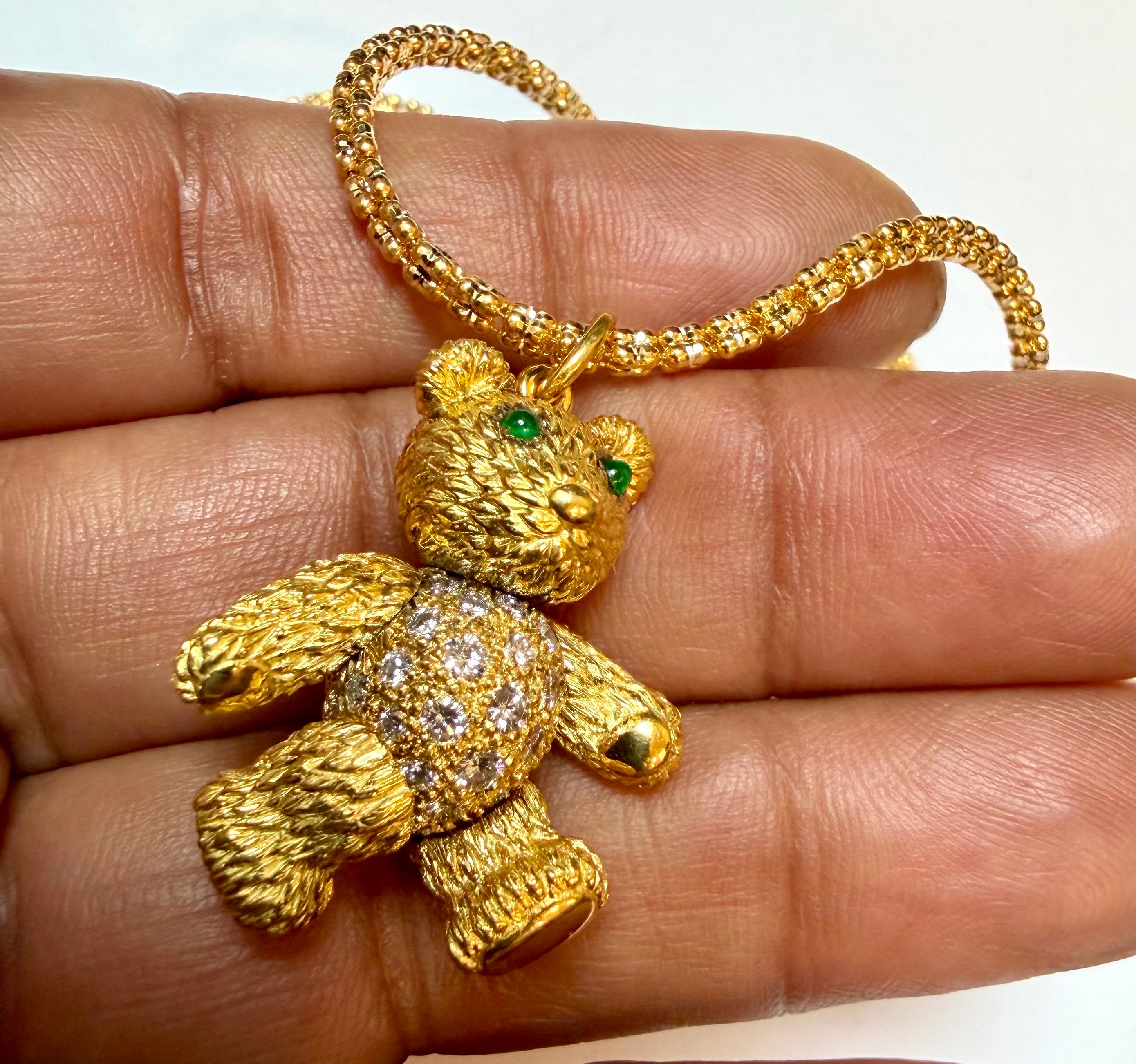 Movable Teddy Bear + Diamonds Vintage 18 Karat Yellow Gold 27.7 Gm + 19