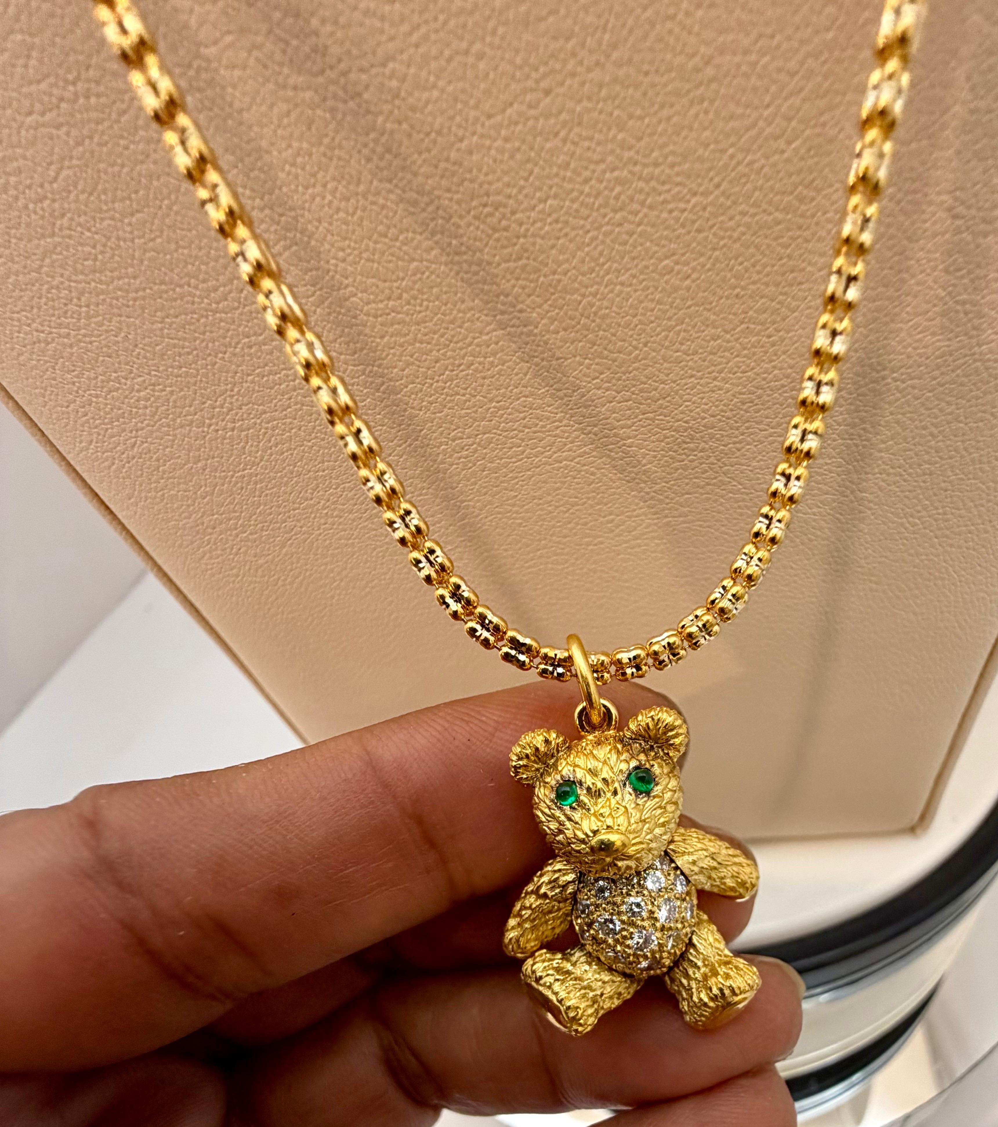 Movable Teddy Bear + Diamonds Vintage 18 Karat Yellow Gold 27.7 Gm + 19