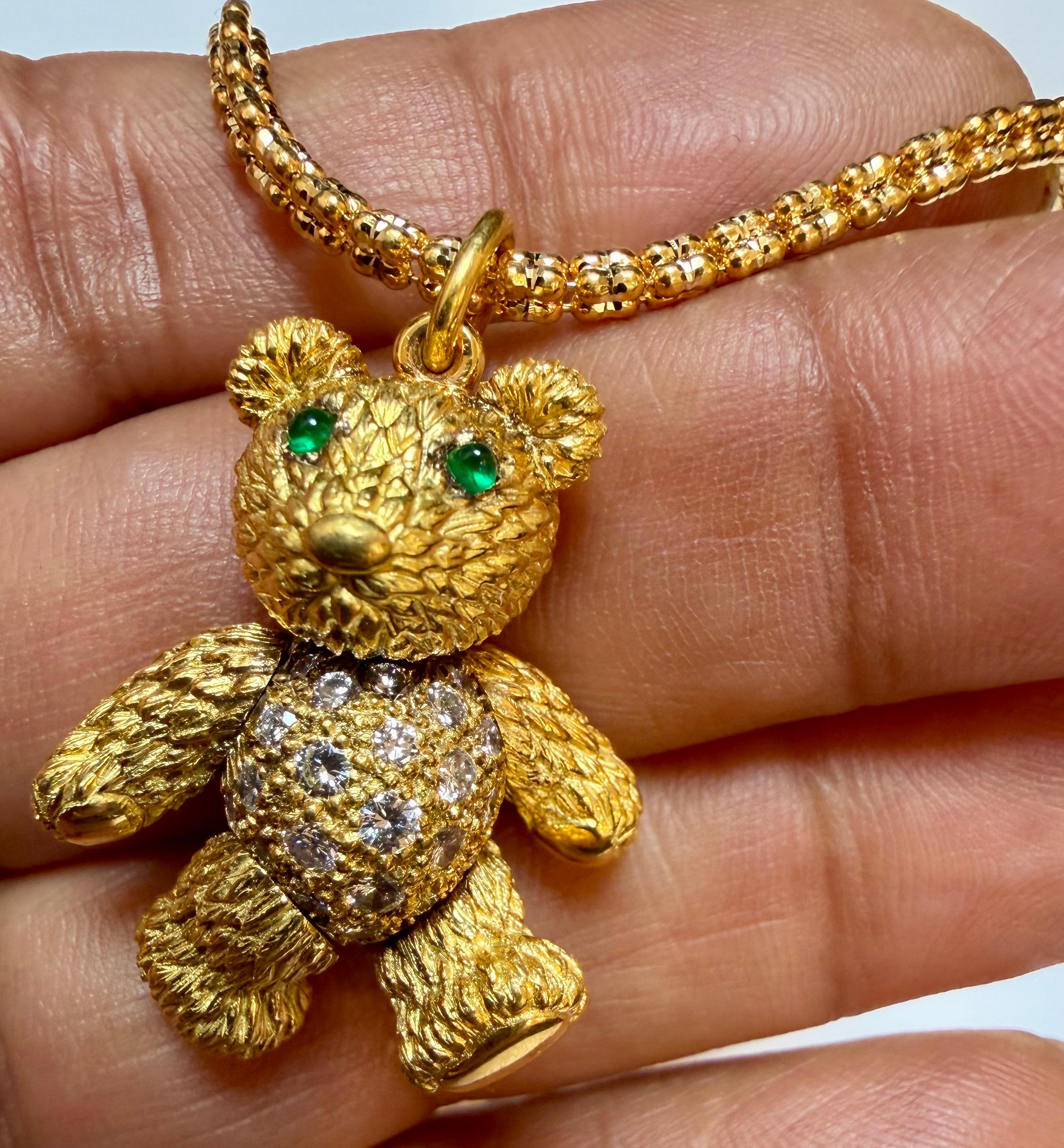 Movable Teddy Bear + Diamonds Vintage 18 Karat Yellow Gold 27.7 Gm + 19