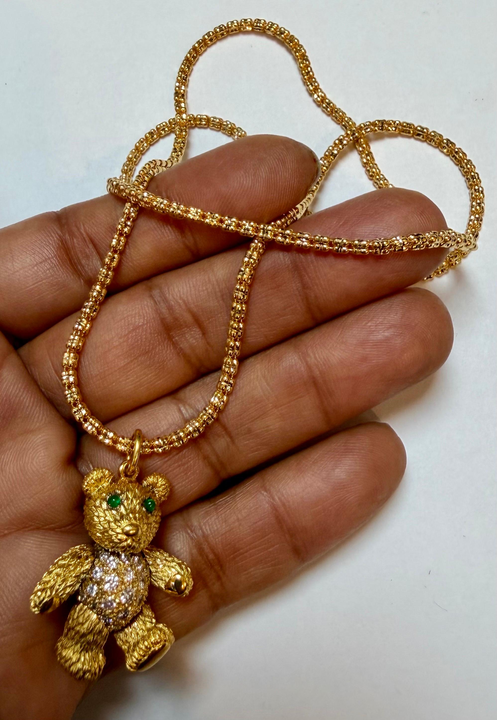 Movable Teddy Bear + Diamonds Vintage 18 Karat Yellow Gold 27.7 Gm + 19