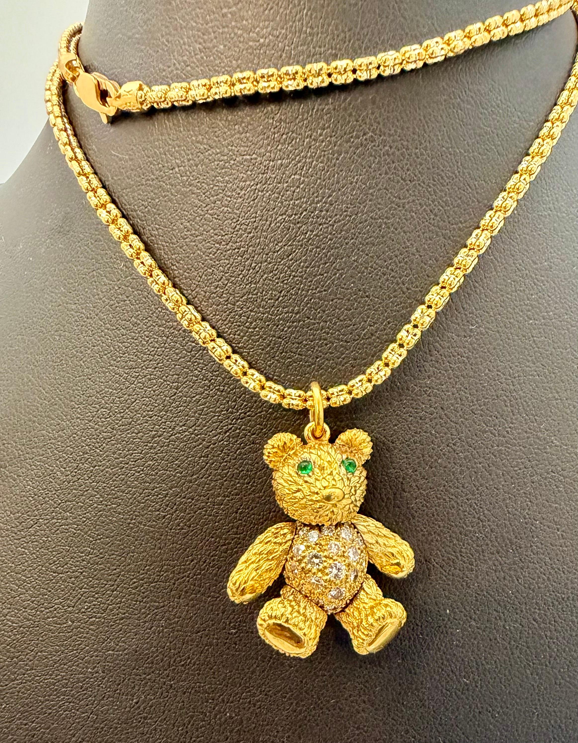 Movable Teddy Bear + Diamonds Vintage 18 Karat Yellow Gold 27.7 Gm + 19