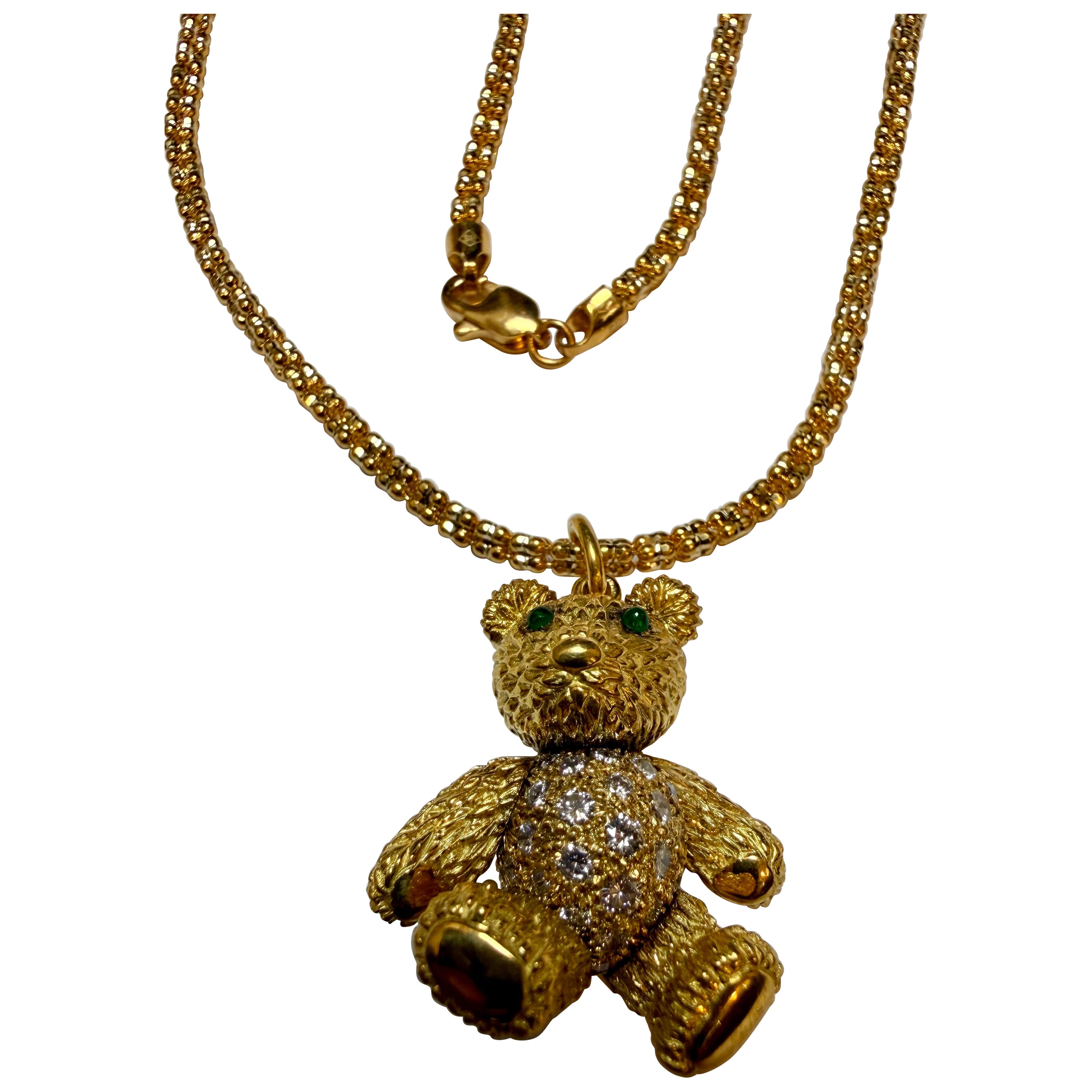 Ourson mobile + diamants Vintage en or jaune 18 carats 27.7 Gm + chaîne 19