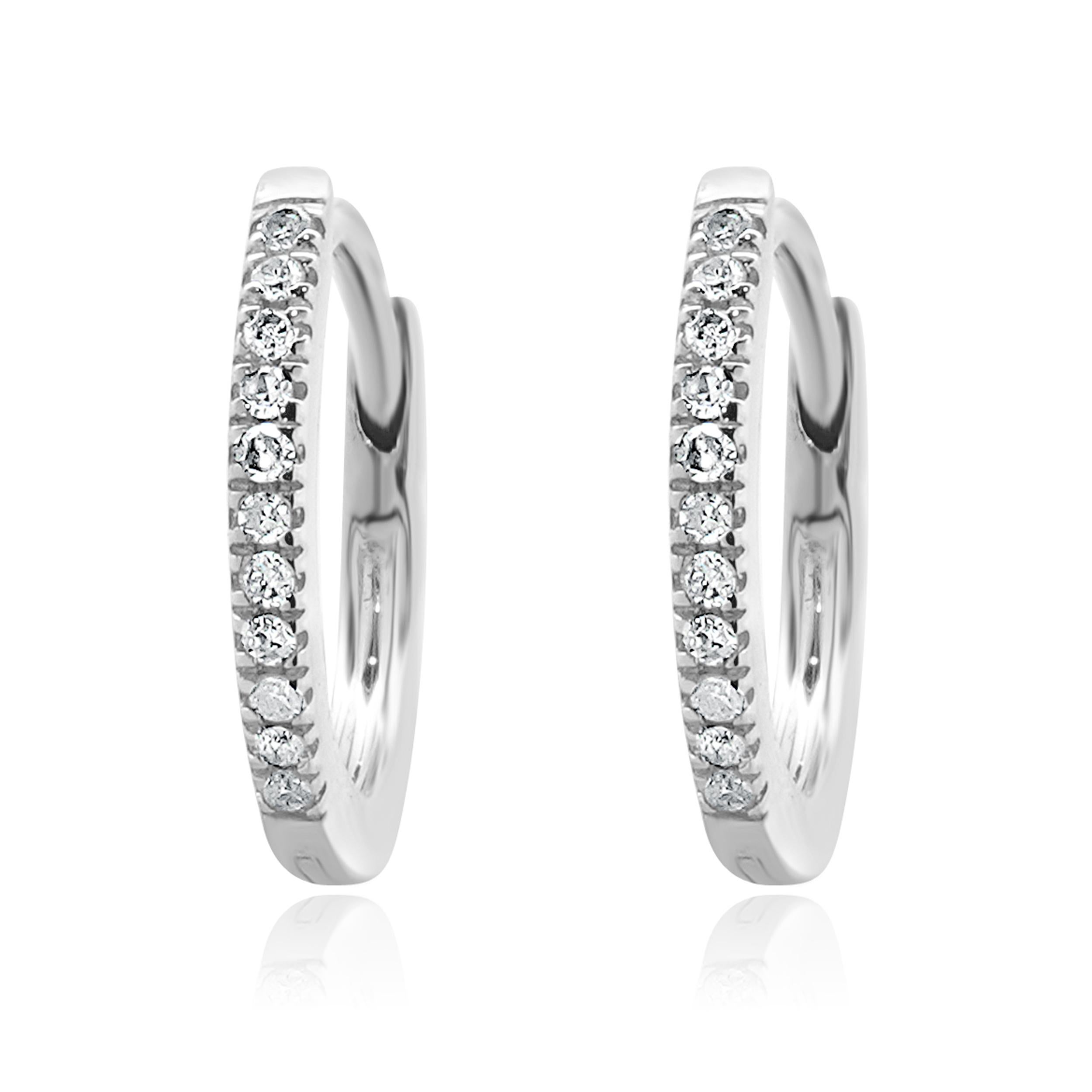 Movado 14 Karat White Gold Small Diamond Huggie Earrings For Sale