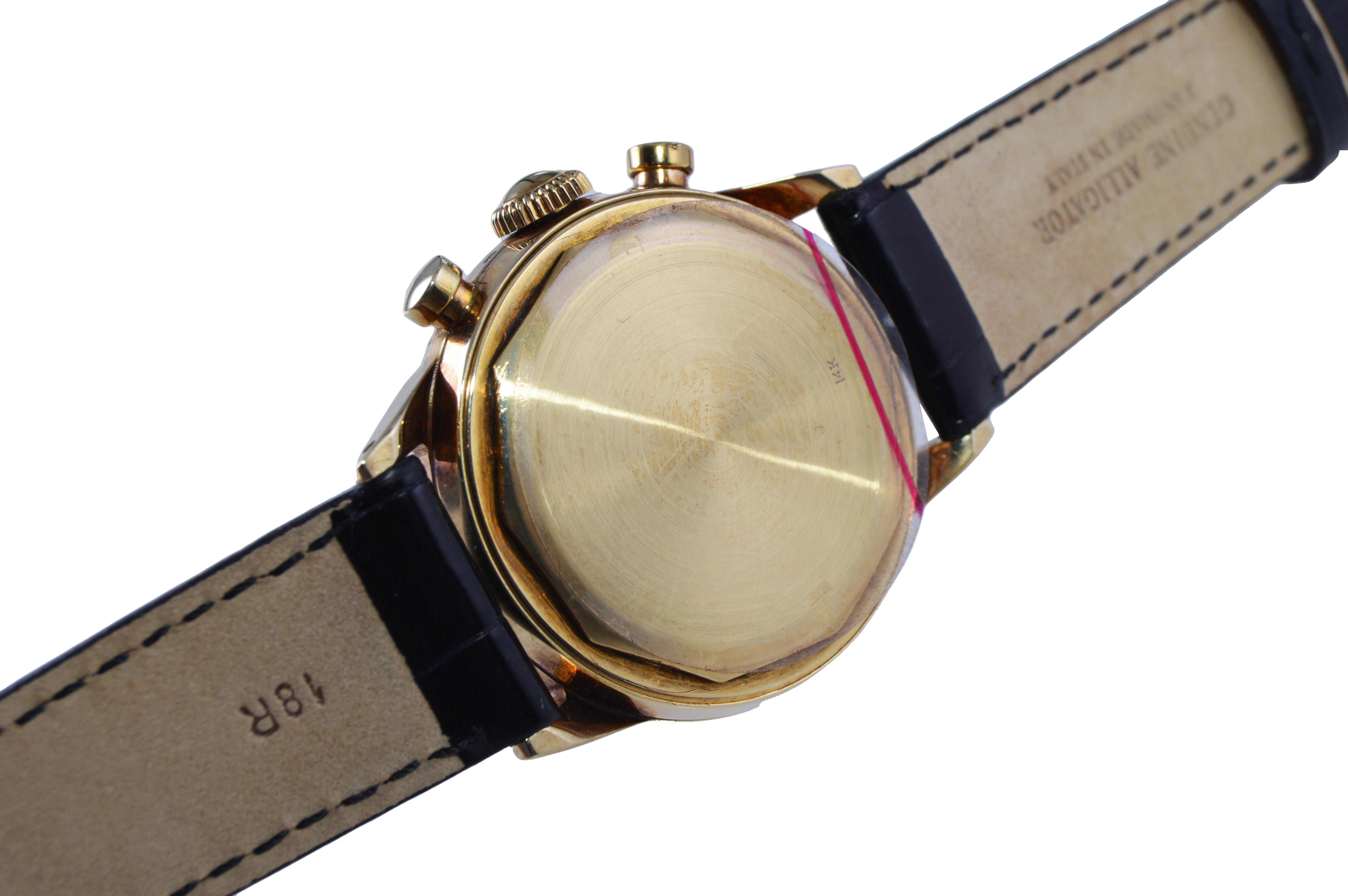 Movado 14Kt. Gold Art Deco Triple Register Chronograph Manual Watch For Sale 5