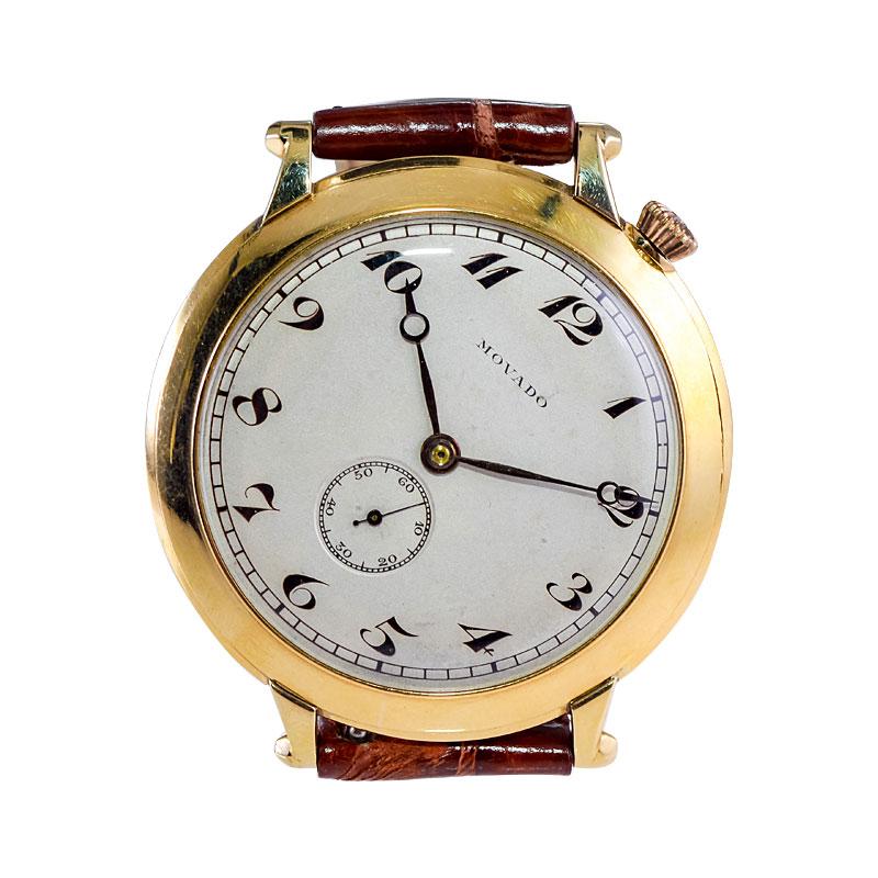 Women's or Men's Movado 14Kt. Solid Gold Art Deco Oversized Watch from 1920's with Original Dial  For Sale