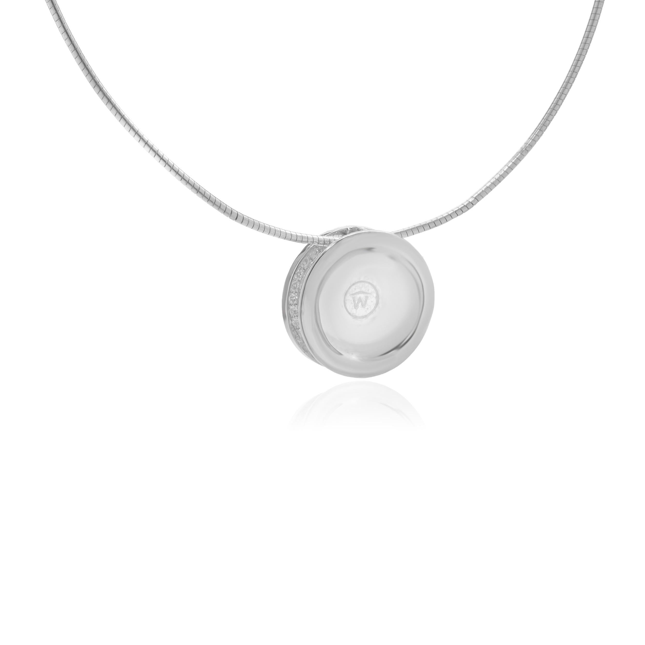 Round Cut Movado 18 Karat White Gold Pave Diamond Disc Necklace