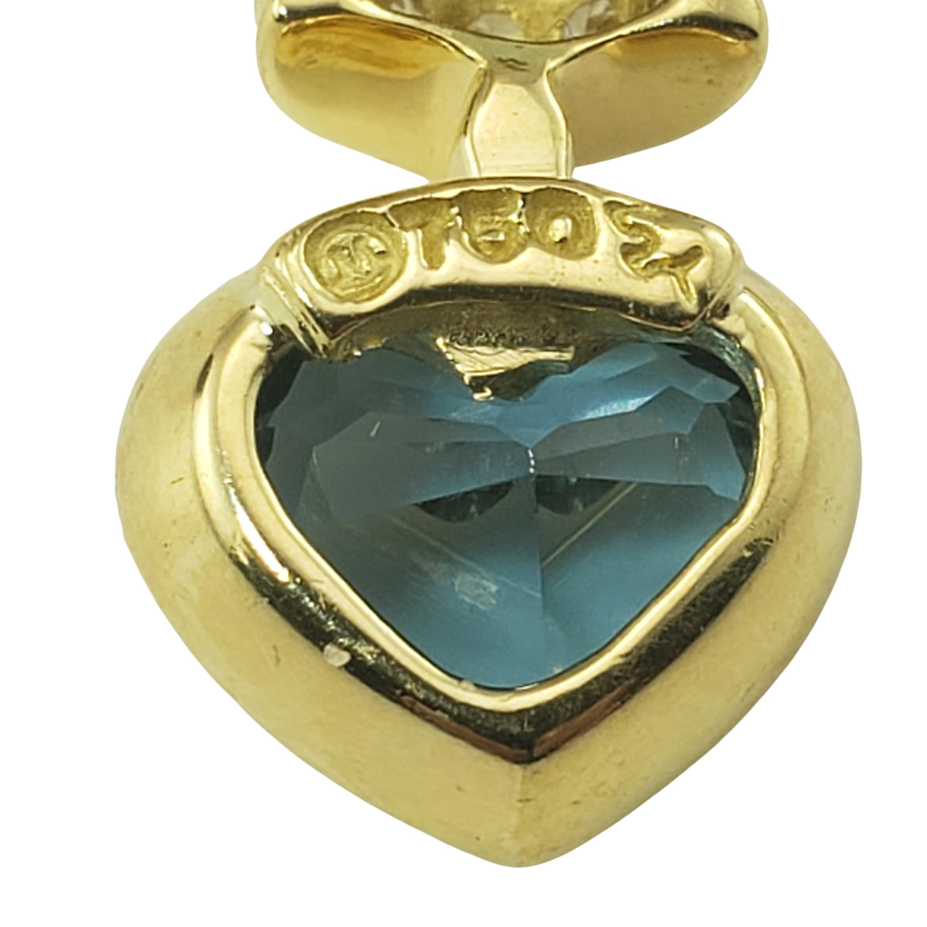 Brilliant Cut Movado 18 Karat Yellow Gold Blue Topaz and Diamond Heart Pendant Necklace