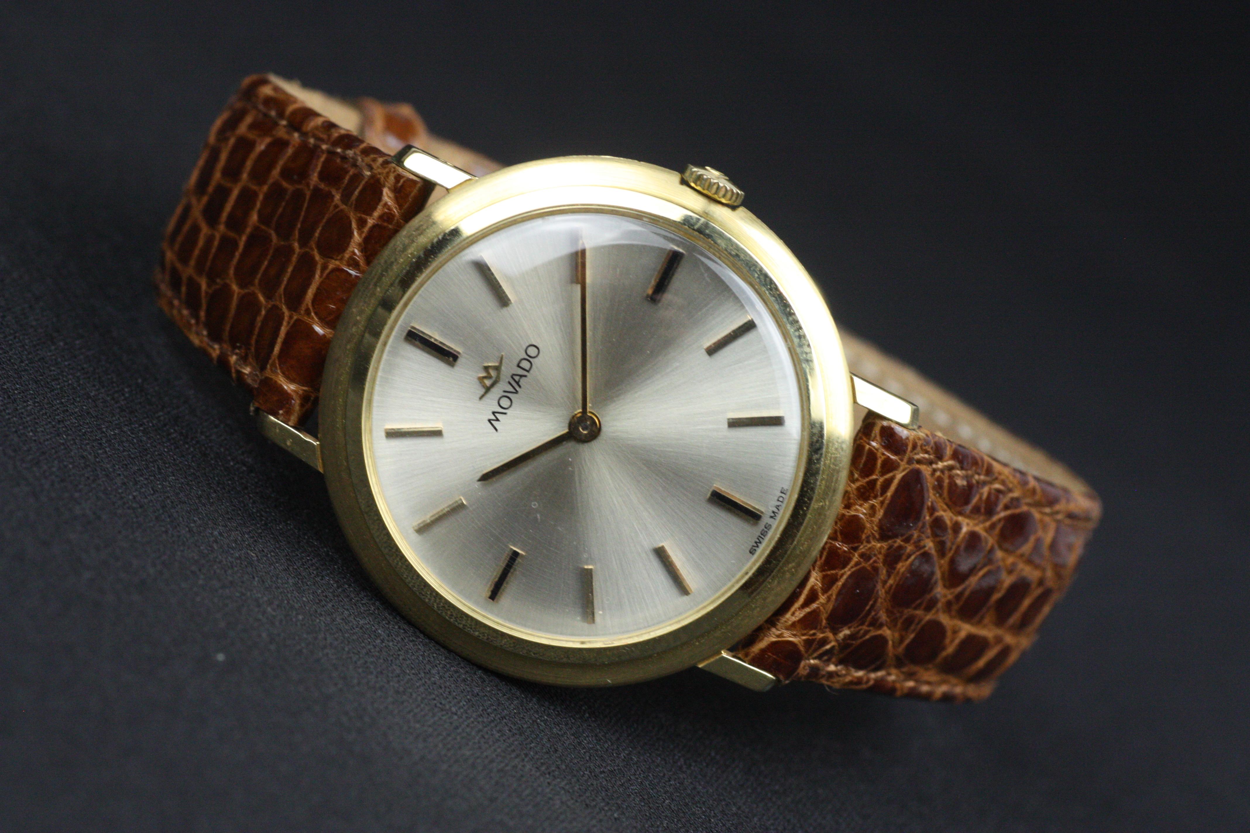 Movado 18K Fine Gold Herrenarmbanduhr, dünne 17J Kleiduhr mit Handaufzug, Handaufzug im Angebot 5