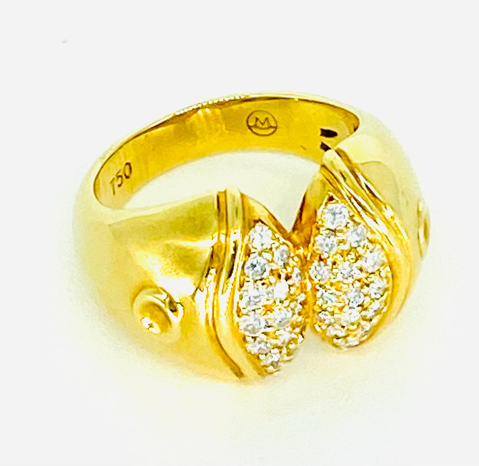 Movado 18K Gold & 0.90 Carat F-G/VS Clarity Diamond Cluster Ring In Excellent Condition For Sale In Miami, FL
