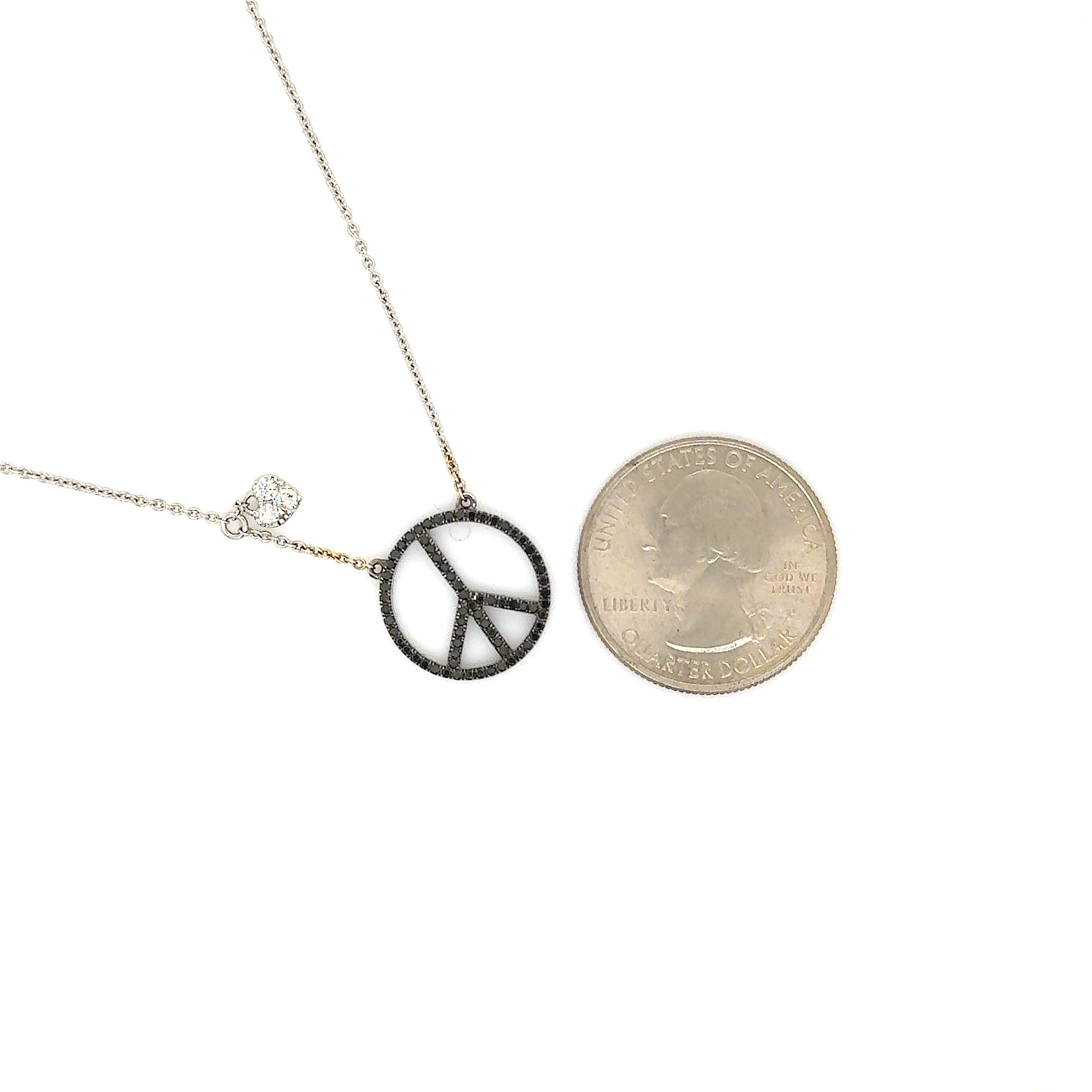 Women's or Men's Movado 18k White Gold Black & White Diamond Peace Sign Necklace